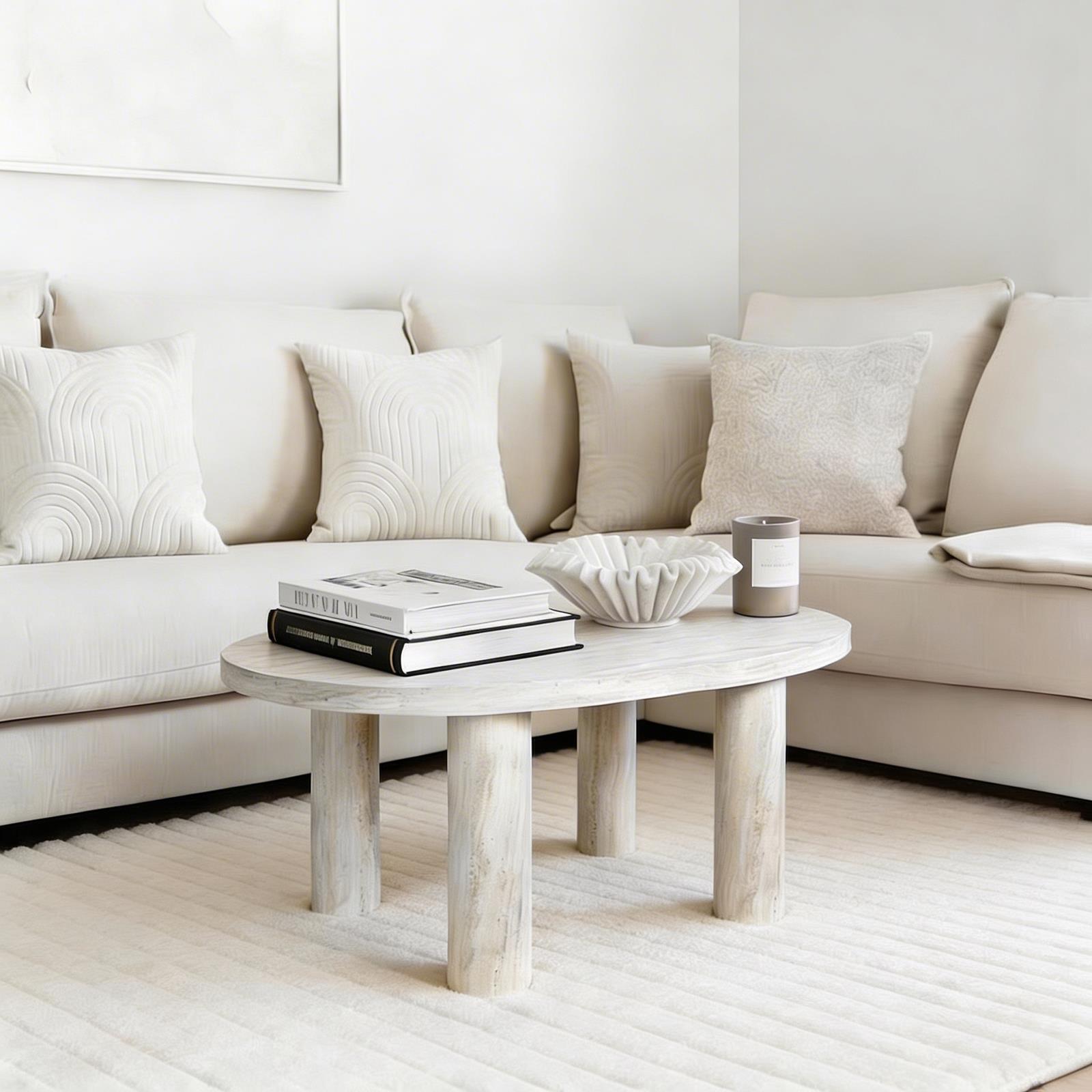 OHS 4 Legged Coffee Table Travertine Wood Effect Living Room Home Decor Modern