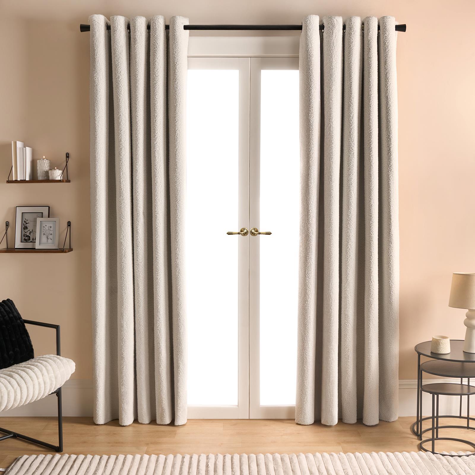 OHS Boucle Eyelet Curtains Blackout Pair Ready Made Ring Top Energy Saving