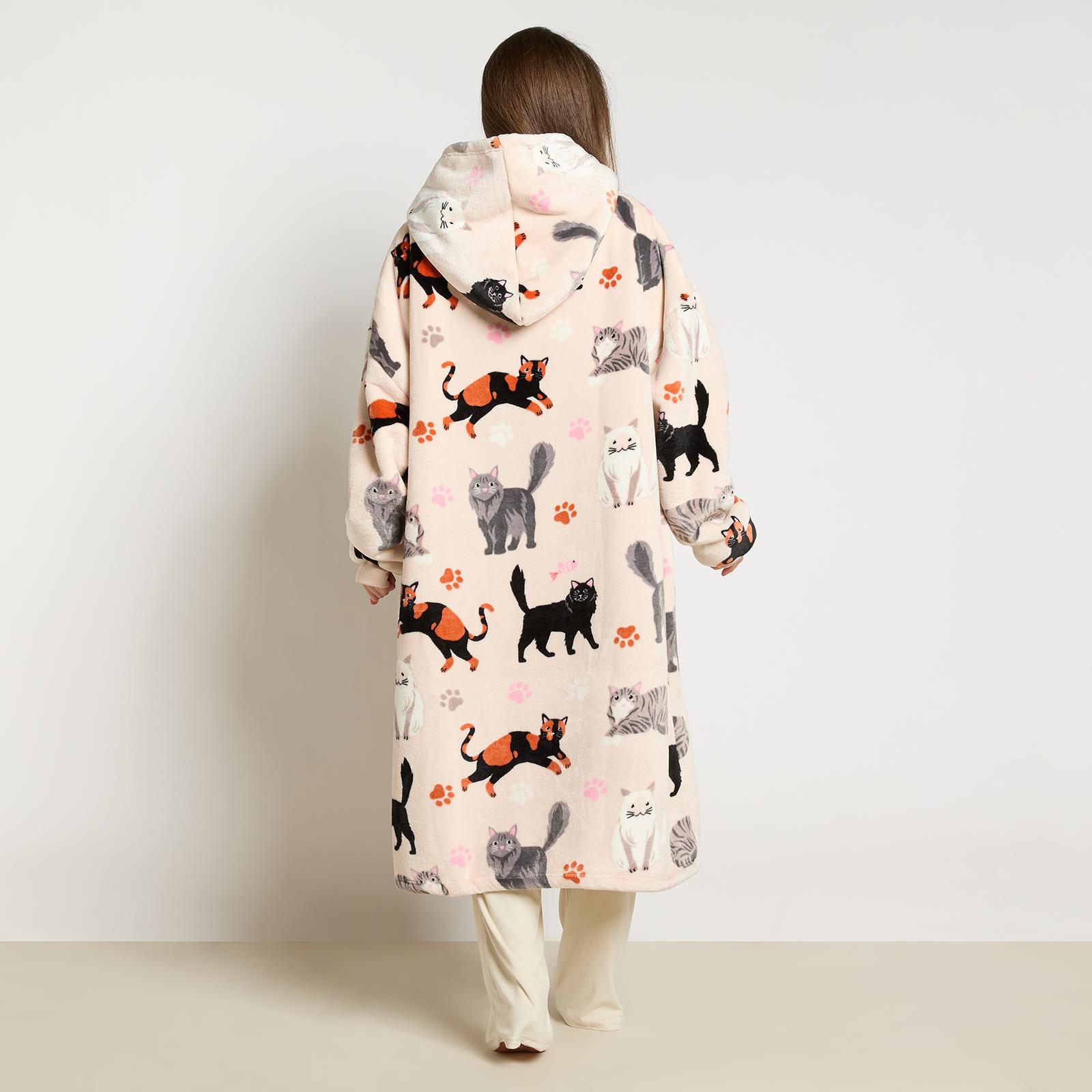 OHS Pet Prints Hoodie Blanket Sherpa Lined Fleece Wearable Throw Thermal