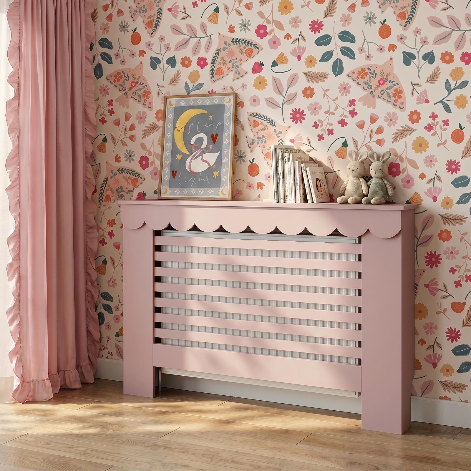 OHS Scallop Radiator Cover Engineered Wood Modern Side Board Cabinet Shelf