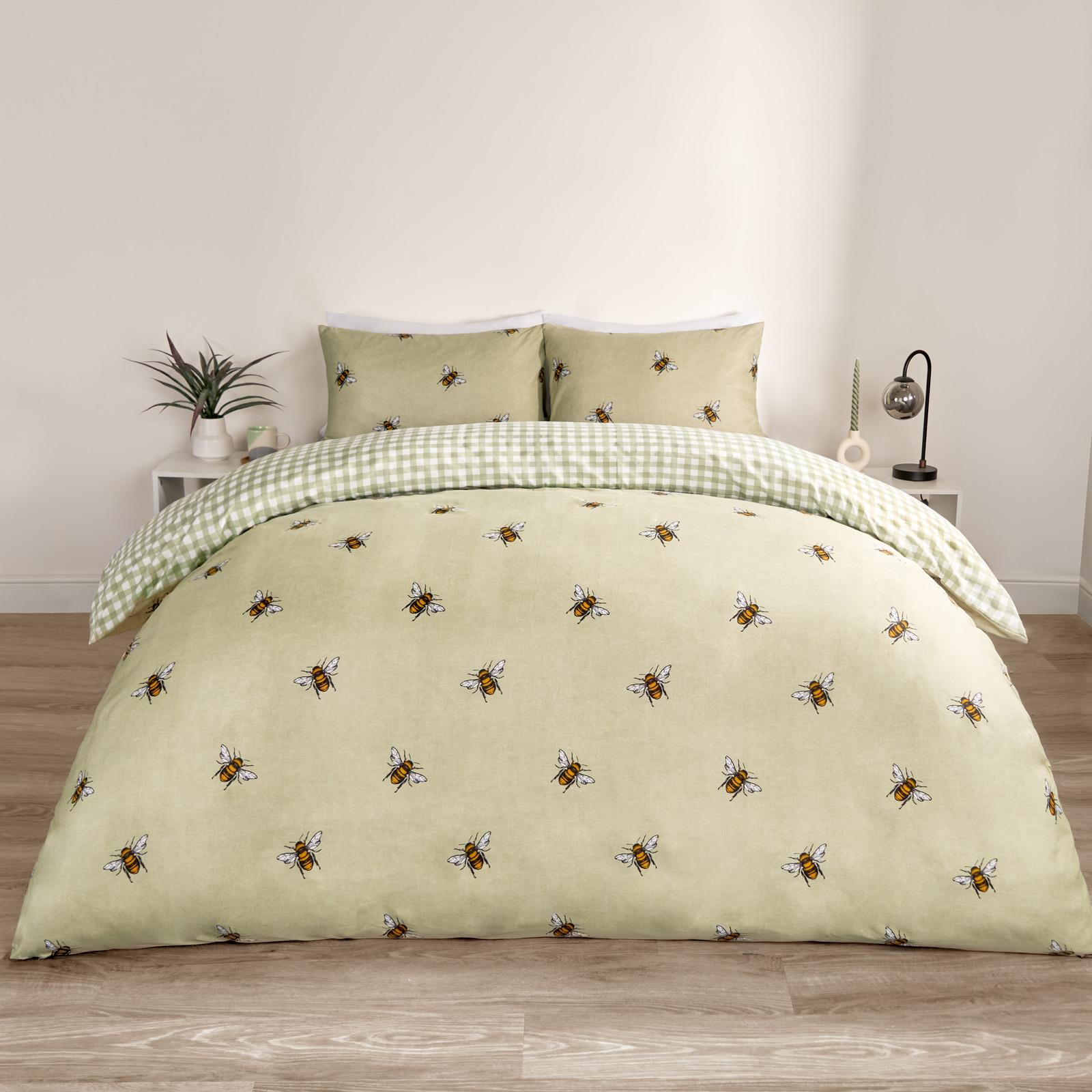 Bee Duvet Cover Set Reversible Stripe Quilt Bedding Set Single Double King Size