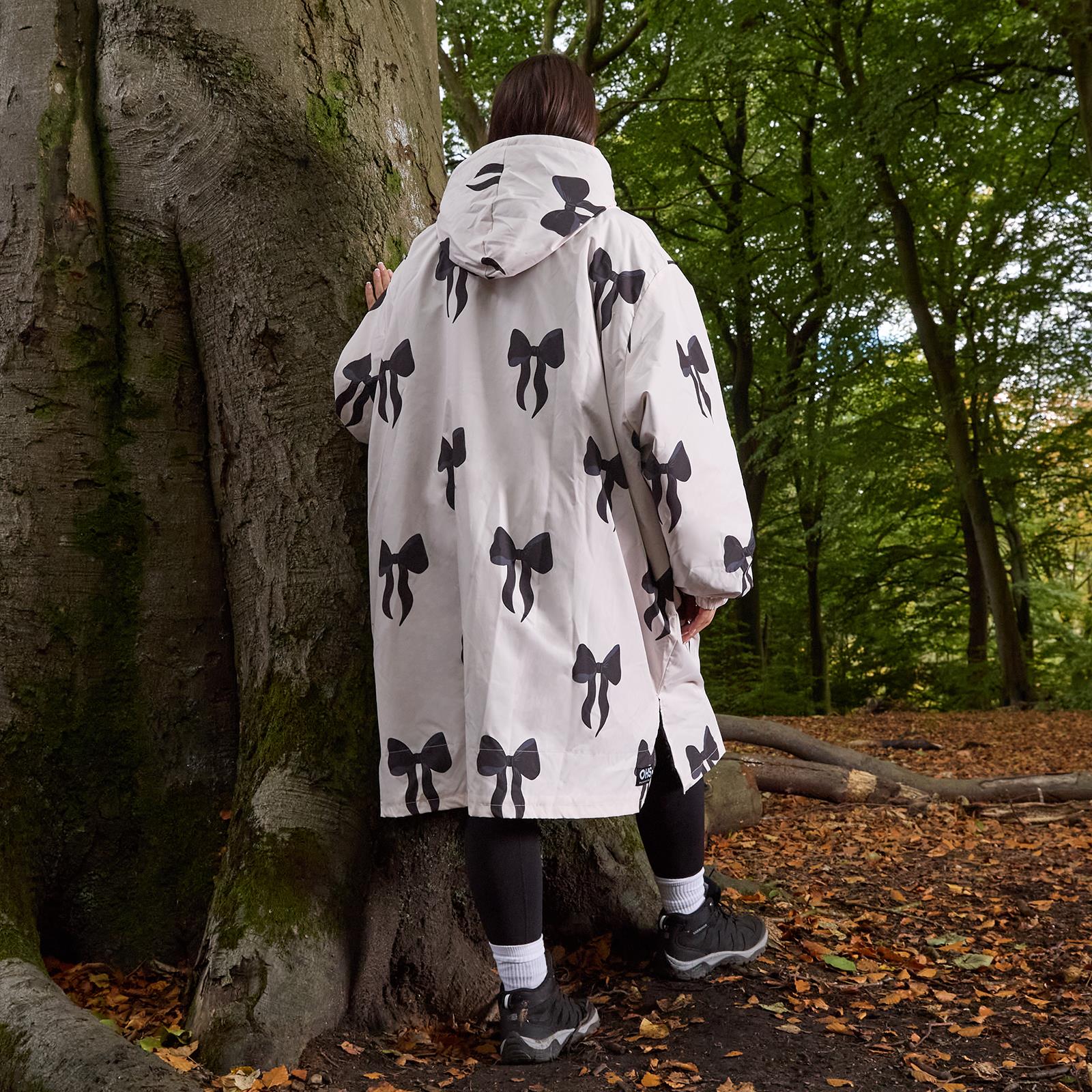 OHS Bows Print Drying Changing Robe Sherpa Lined Water Resistant Oversized Coat