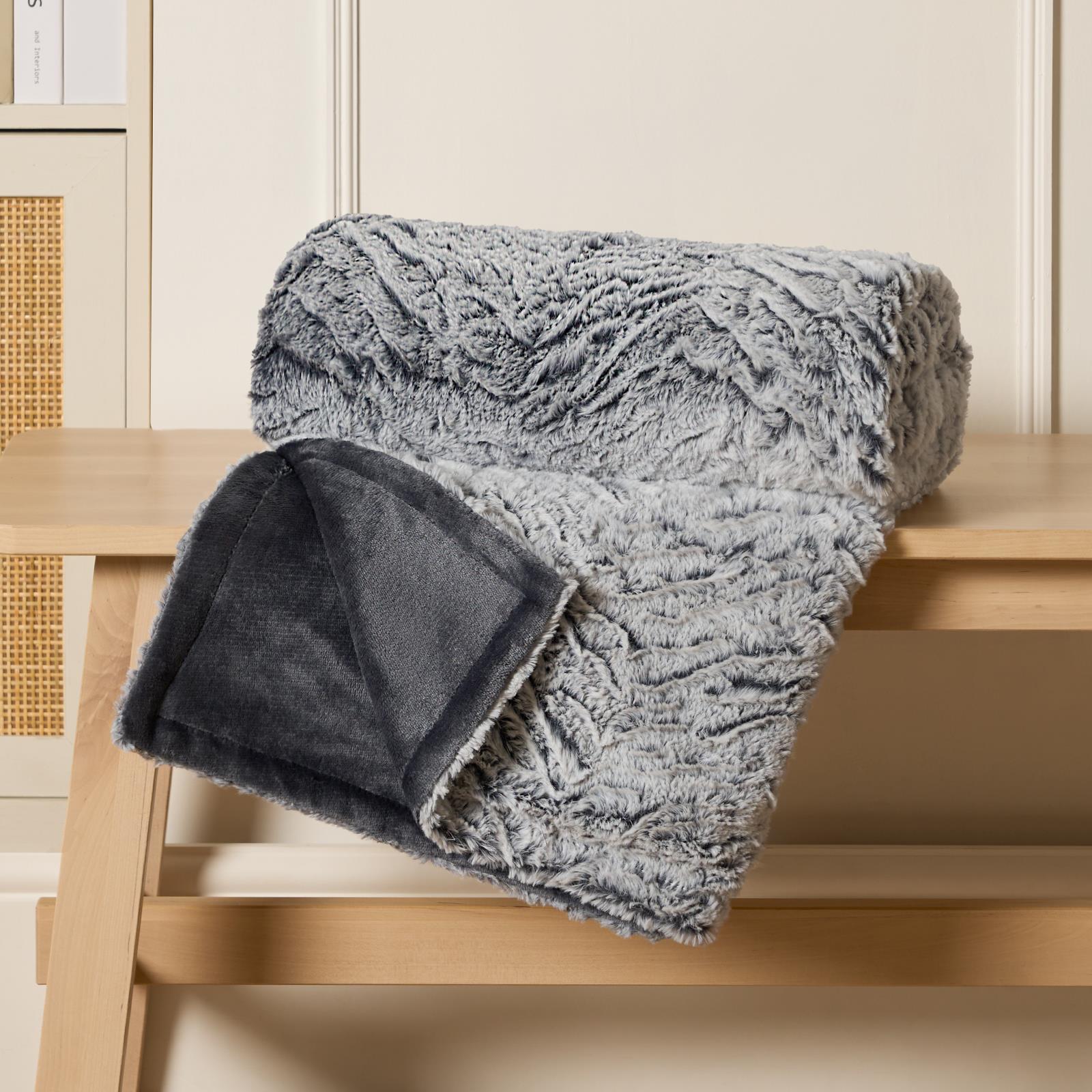 Faux Fur Fleece Throw Bed Blanket Plush Two Tone Warm Super Soft Sofa Bedspread