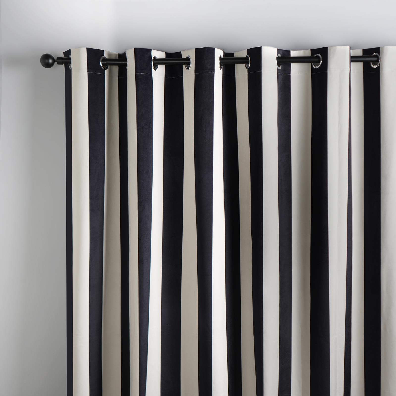 Stripe Blackout Eyelet Curtains Thermal Pair of Ring Top Panels Ready Made Décor