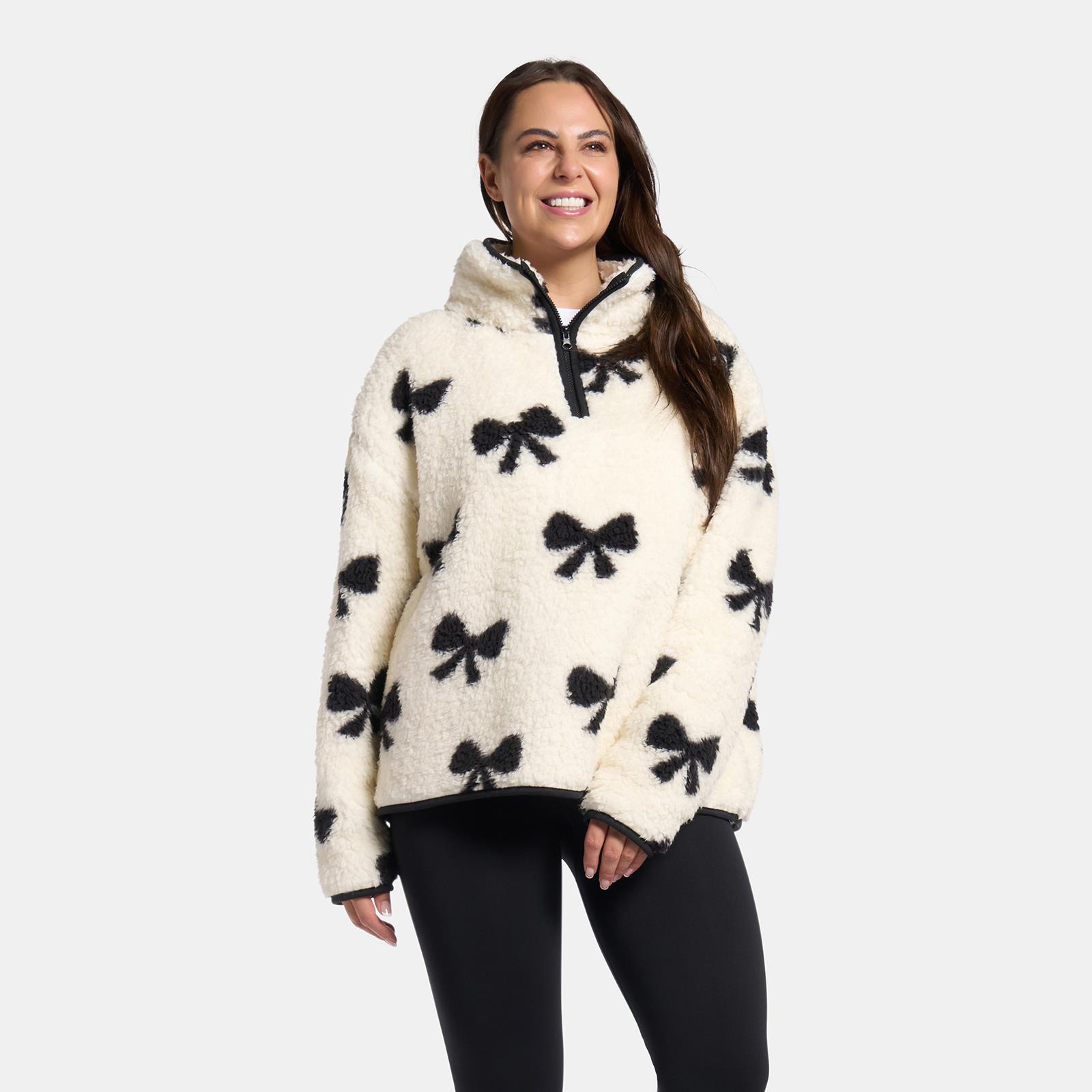 OHS Bows Half Zip Hoodie Teddy Fleece Winter Thermal Jumper Pullover Sweatshirt