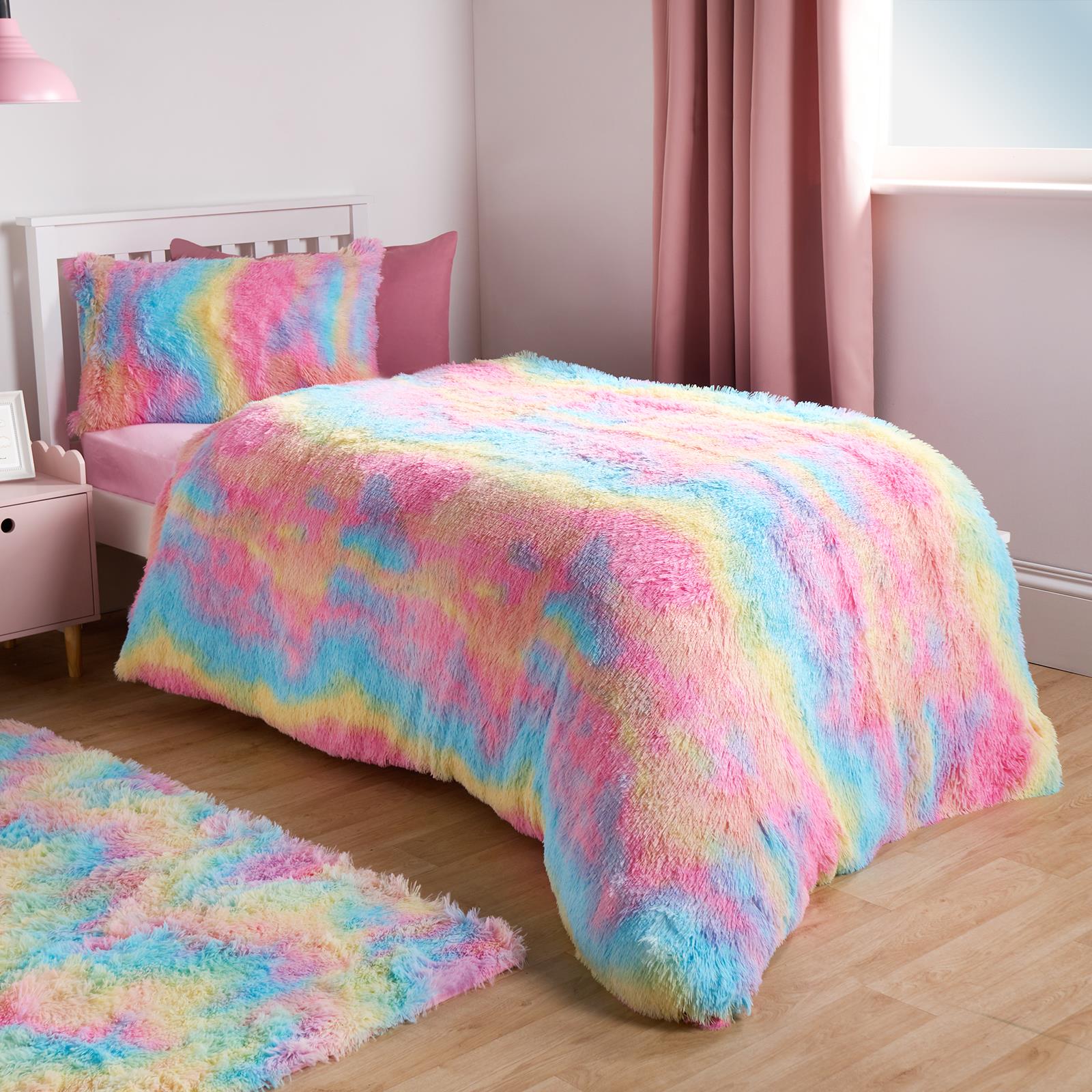 Tie Dye Duvet Cover Quilt Pillowcase Fluffy Fleece Warm Plush Soft Bedding Set