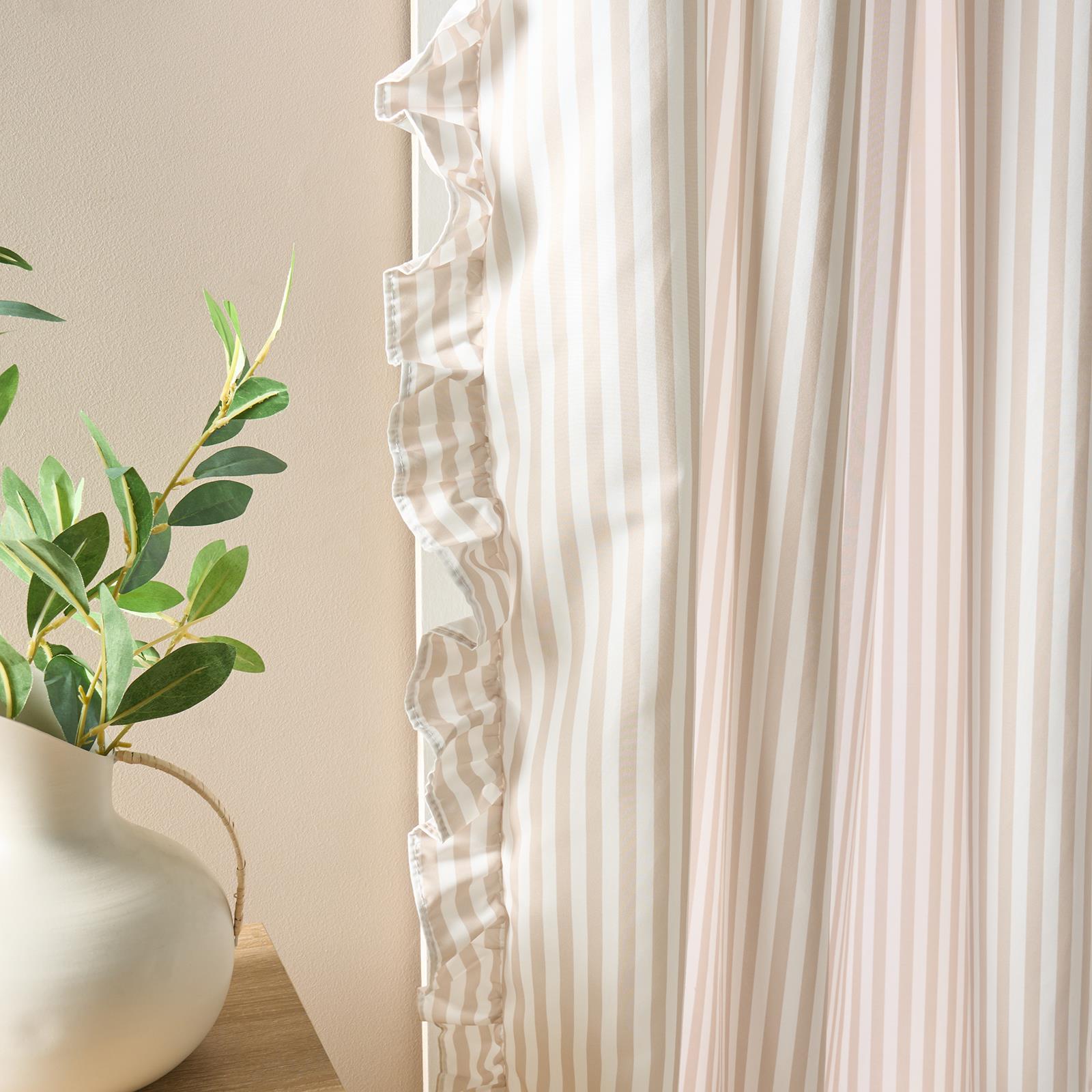 OHS Stripe Frill Voile Net Curtains 2 Window Panels Sheer Rod Slot Top Pair Set