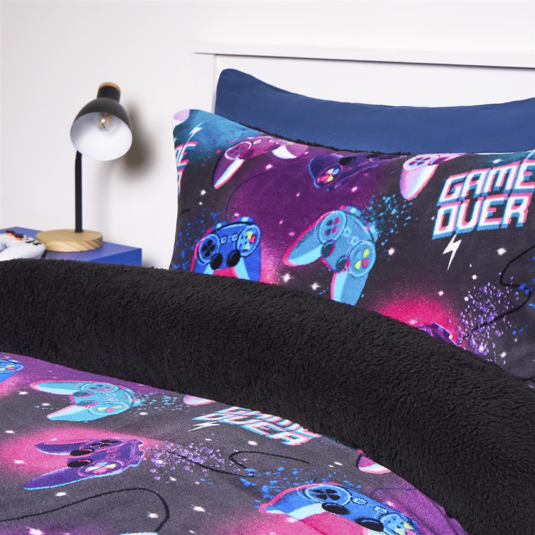 OHS Gaming Print Bedding Set Soft Thermal Fleece Duvet Cover with Pillowcase