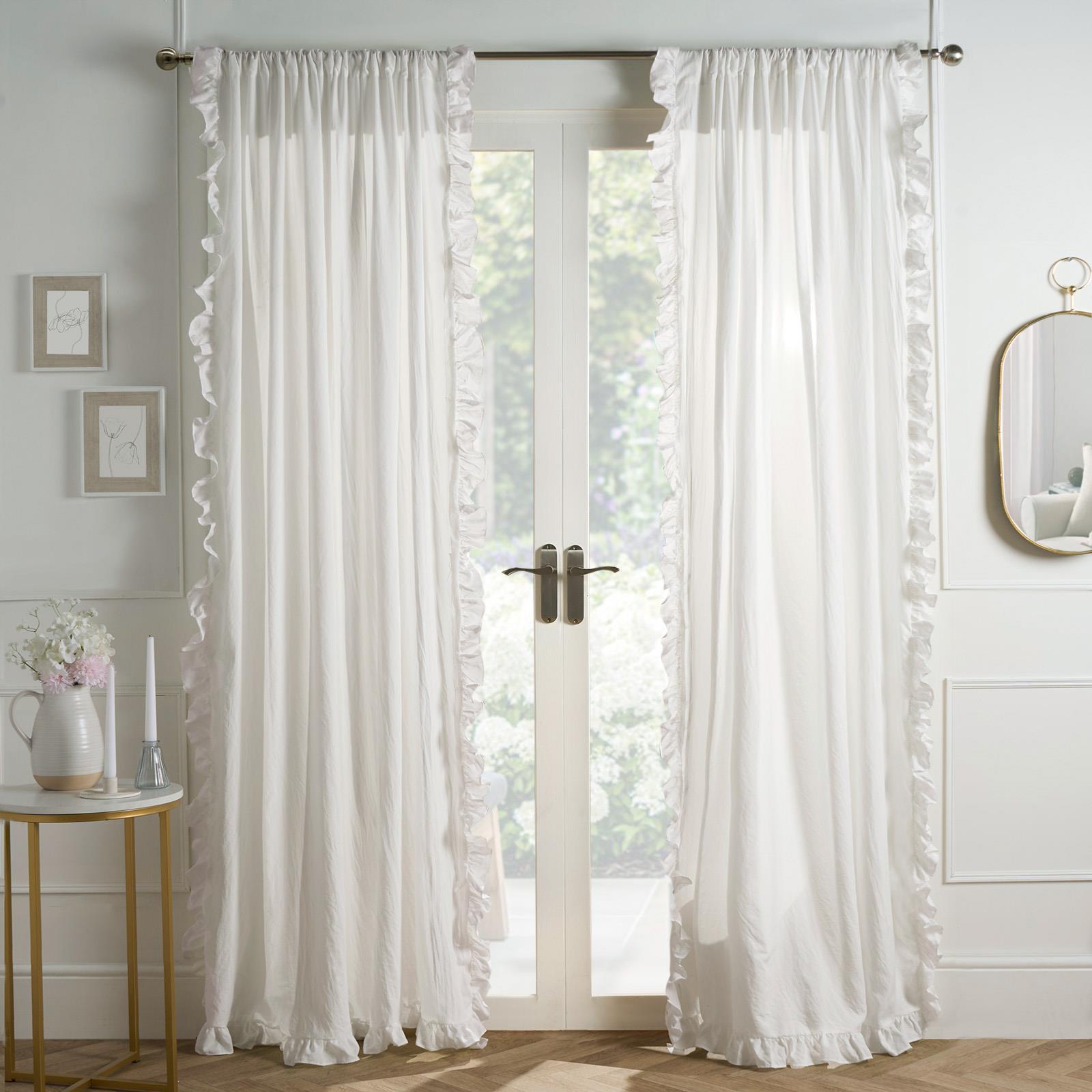 Frill Voile Net Curtains 2 Window Panels Sheer Rod Slot Top Textured Pair Set