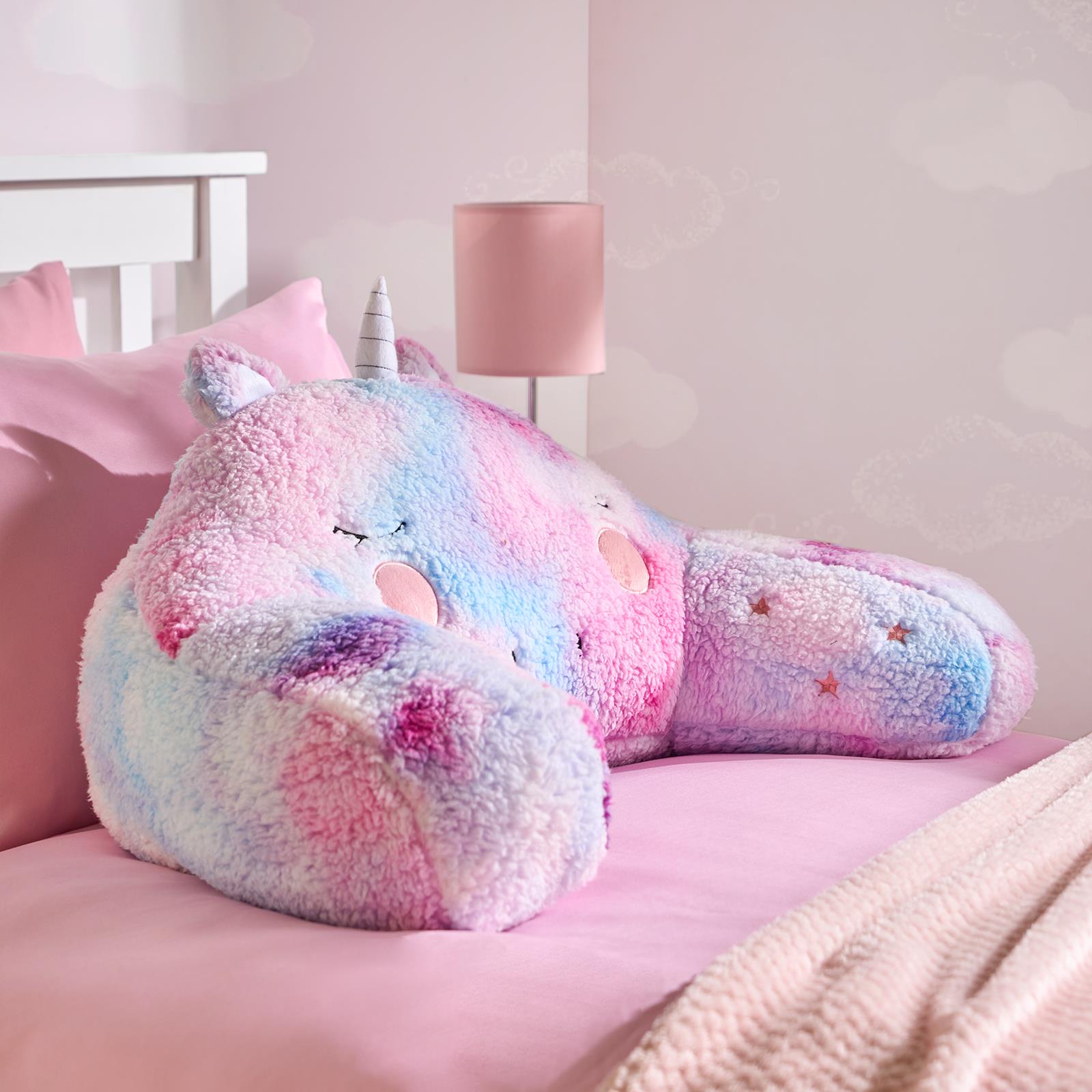 Unicorn Cuddle Cushion Teddy Fleece Reading Bed Pillow Chair Back Support Arms