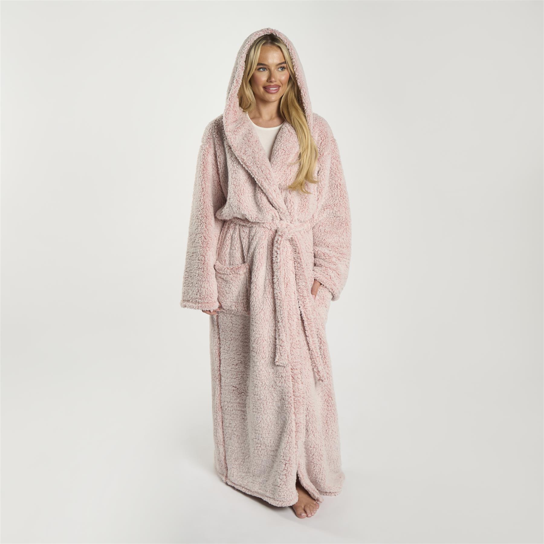 OHS Teddy Marl Fleece Soft Adults Dressing Gown Unisex Full-Length Robe