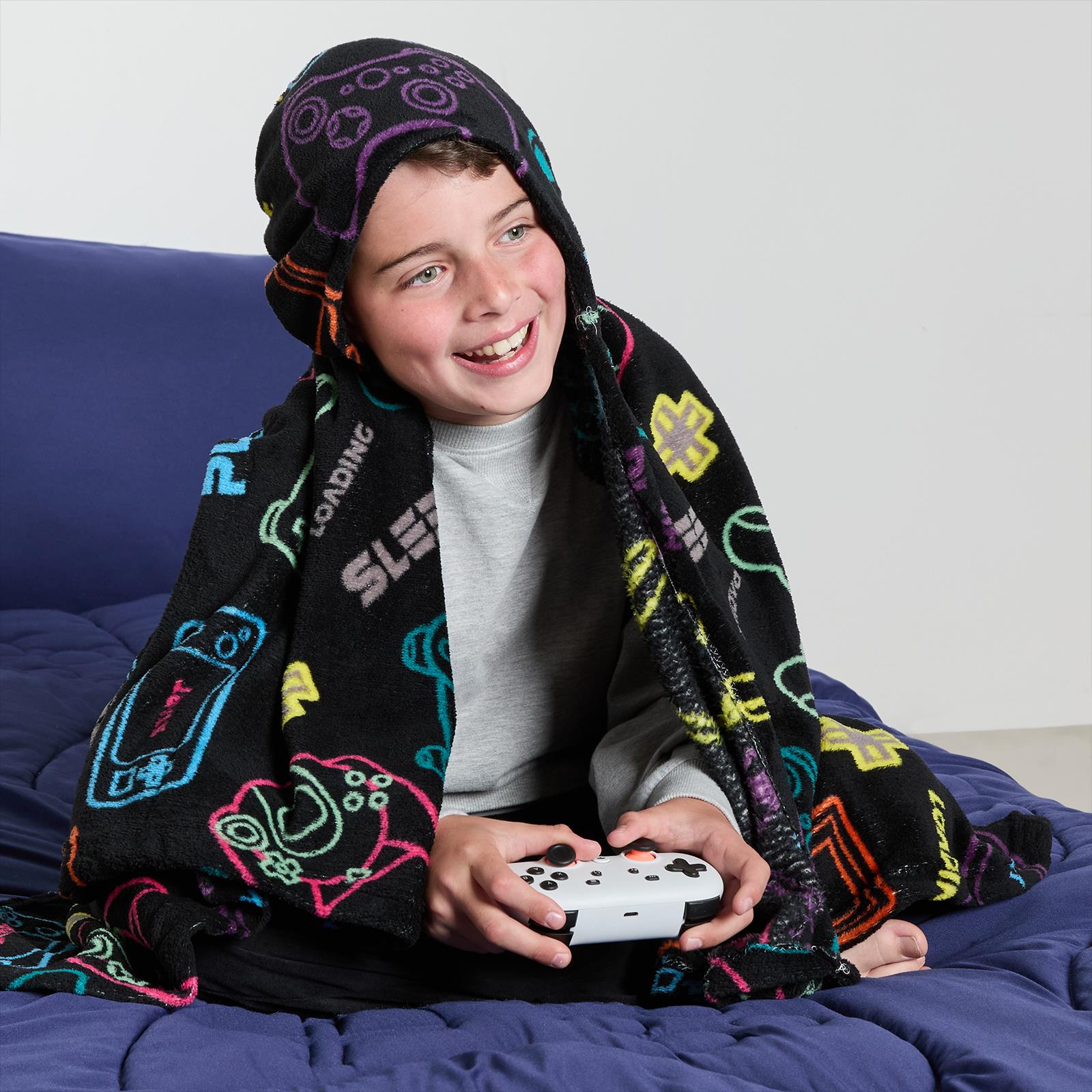 OHS Kids Hooded Throw Novelty Print Flannel Fleece Winter Warm Wearable Blanket