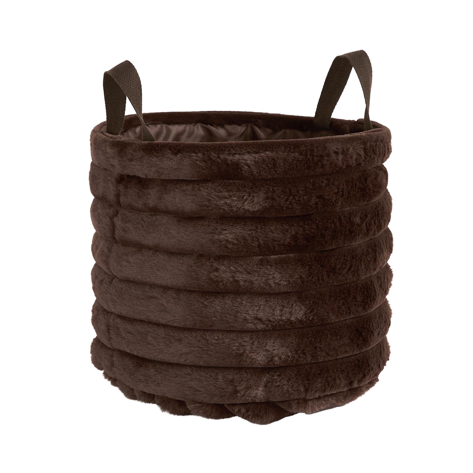 OHS Ribbed Storage Basket with Handles Faux Fur Compact Bucket Organiser