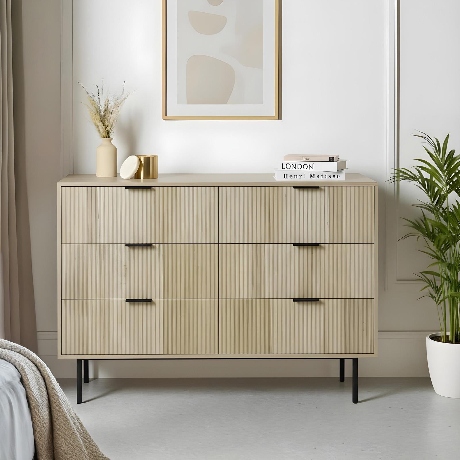 OHS Ribbed Drawer Unit Bedside Table 3/4/5/6 Draw Cabinet Nightstand Sideboard