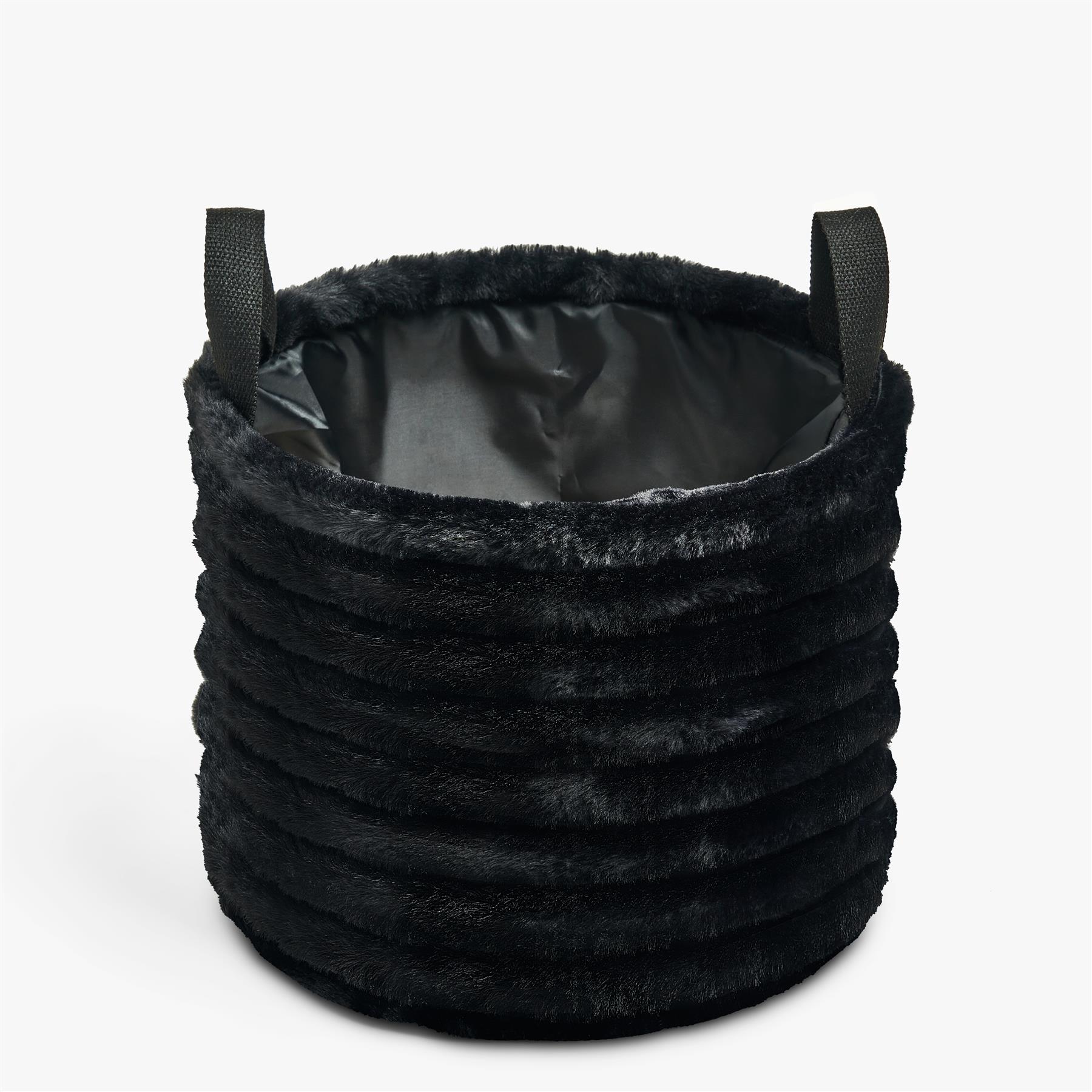 OHS Ribbed Storage Basket with Handles Faux Fur Compact Bucket Organiser