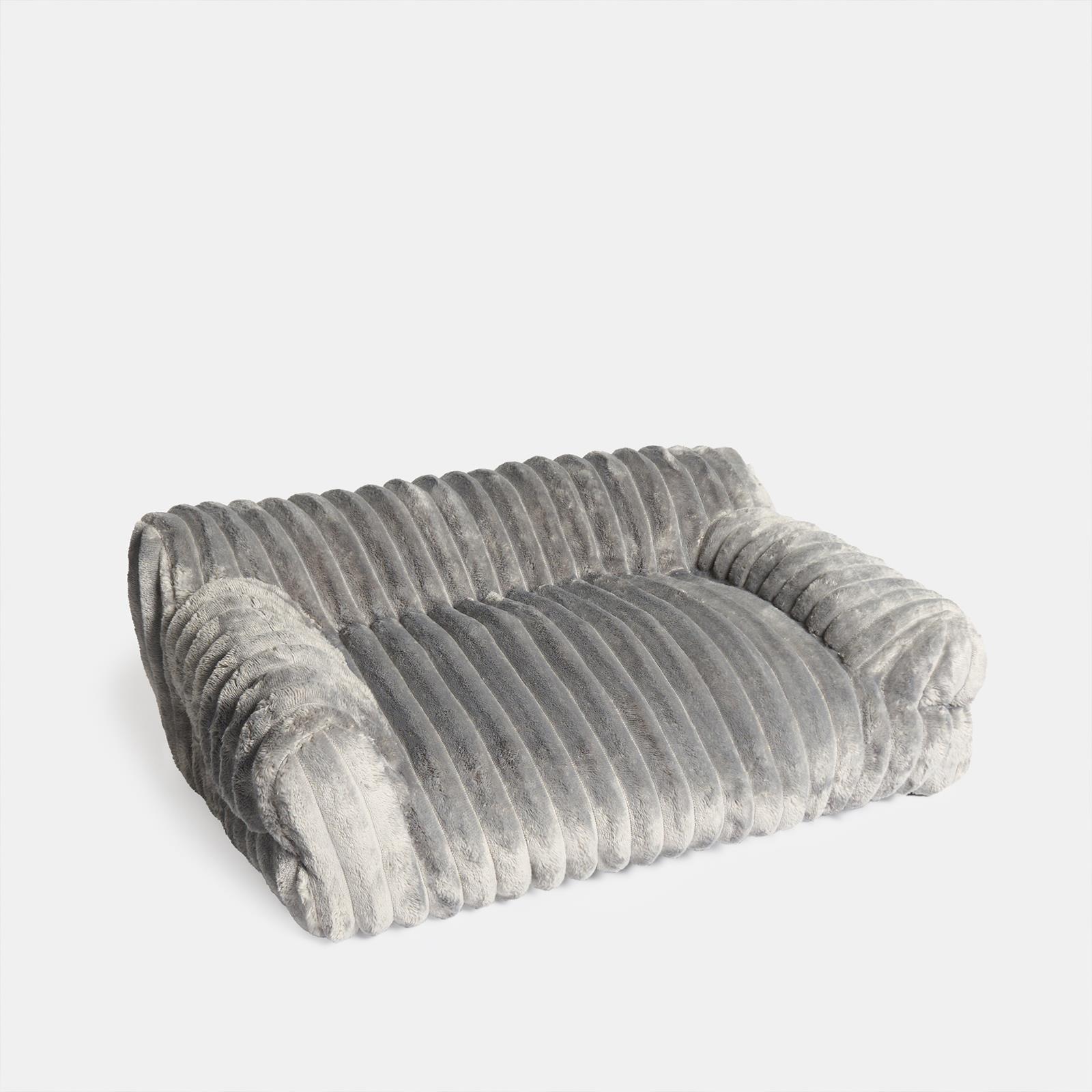 OHS Ribbed Pet Bed Sofa Soft Fleece Dog Cat Washable Anti Anxiety Cushion Mat