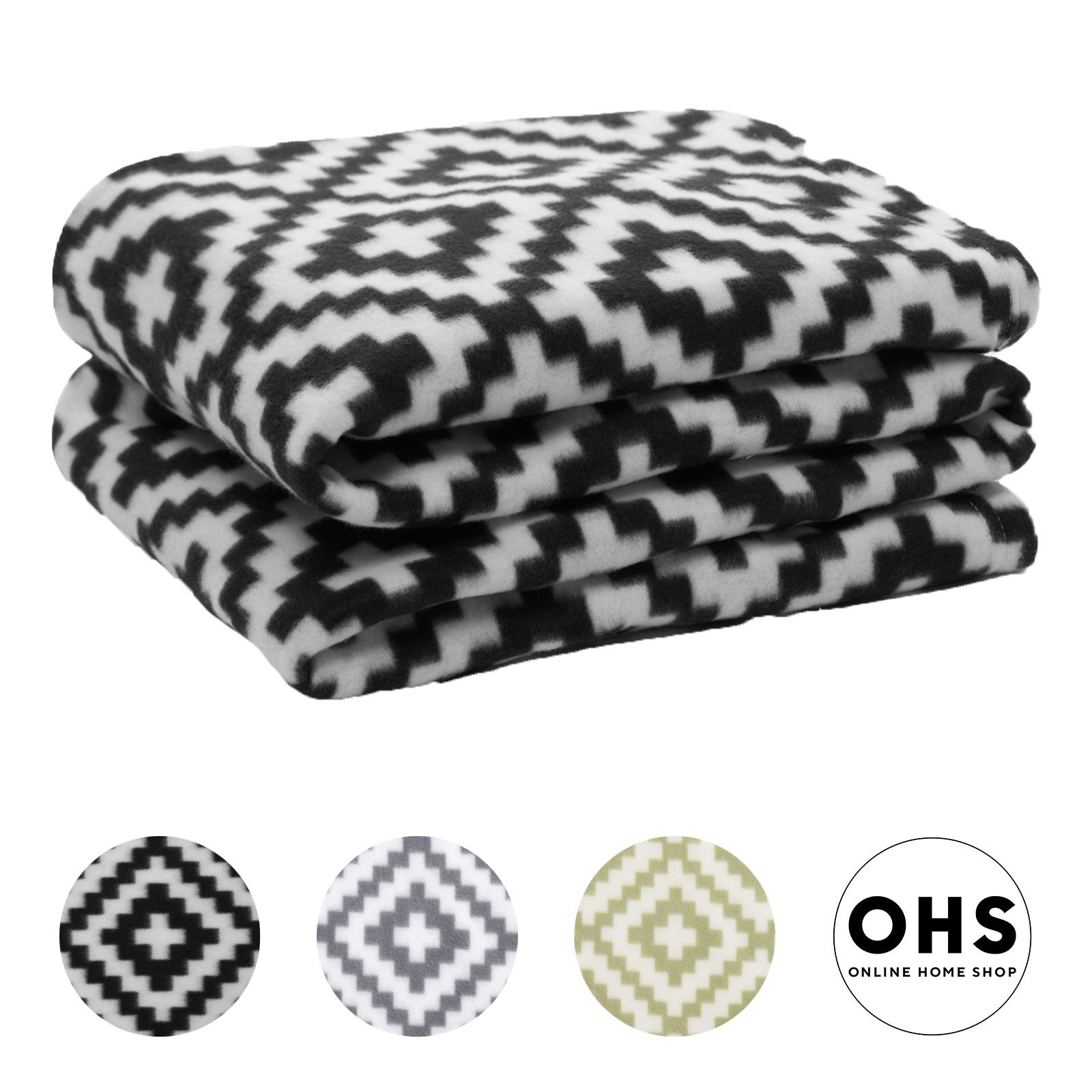 Geo Tile Throw Over Bed Blanket Travel Garden Chair Soft Fleece Warm Bedspread