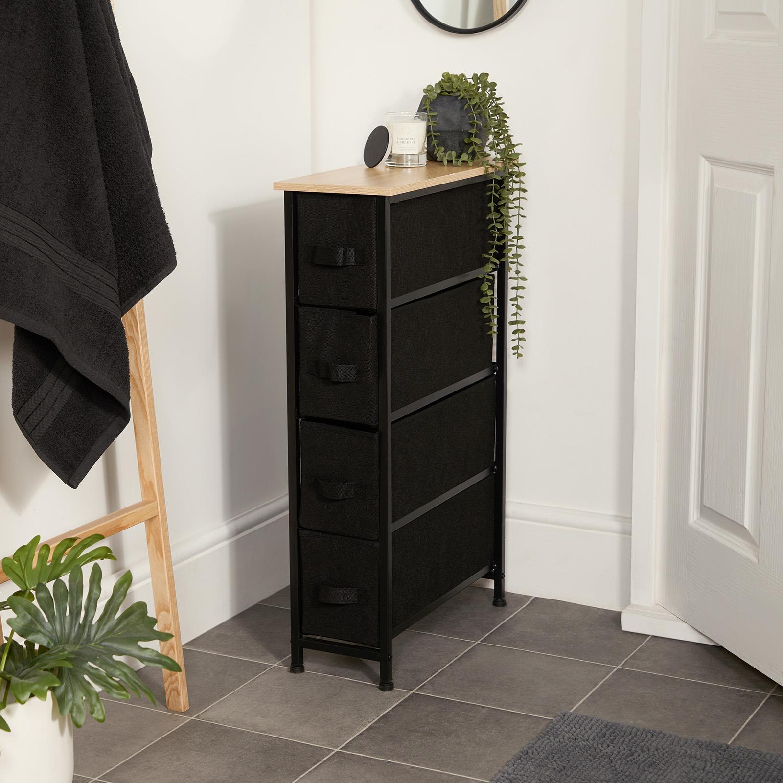 Narrow 4 Drawer Storage Cabinet Bedside Table Unit Clothes Home Fabric Organiser