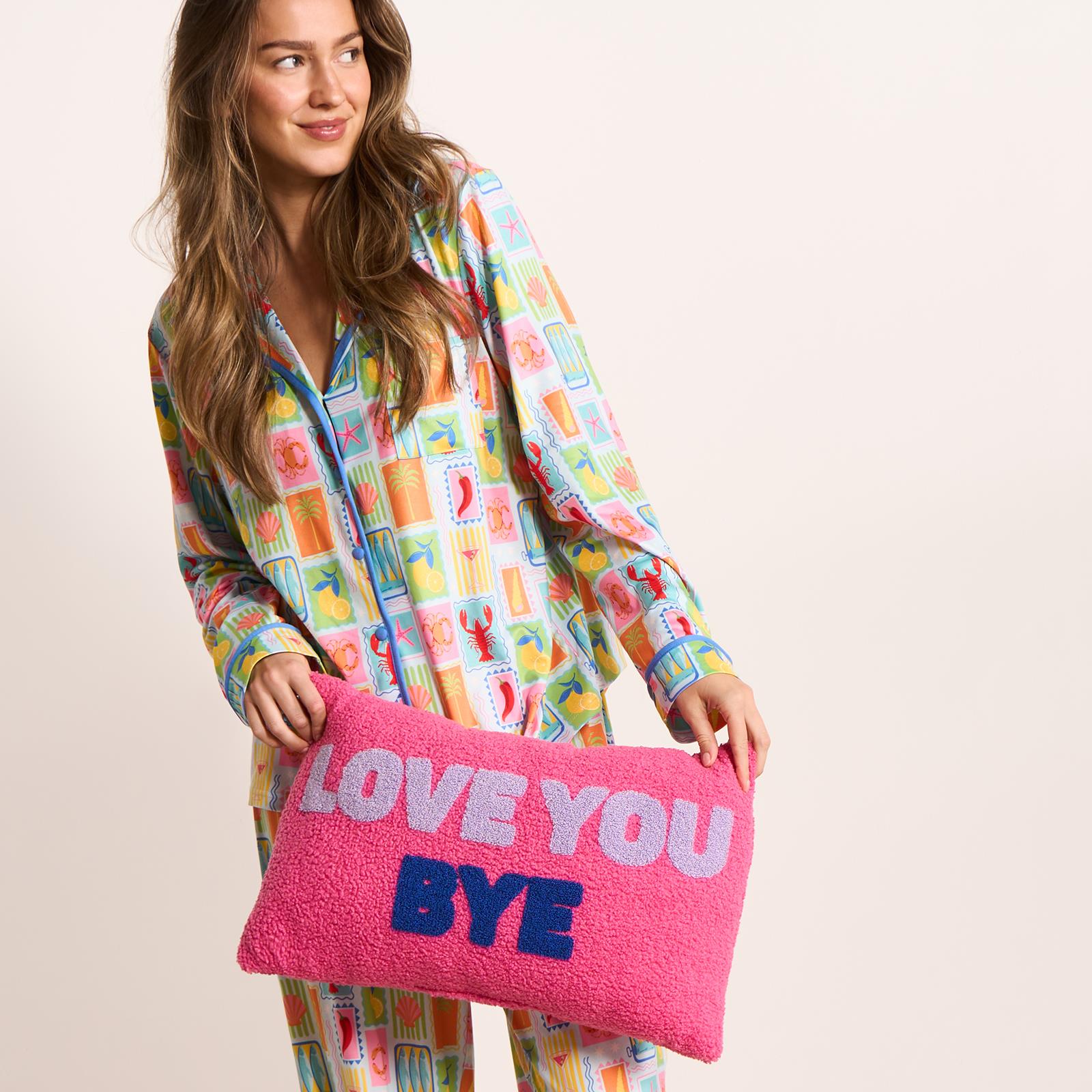 OHS Postcards Print Pyjama Set Womens Jersey Button Through Nightwear Loungewear