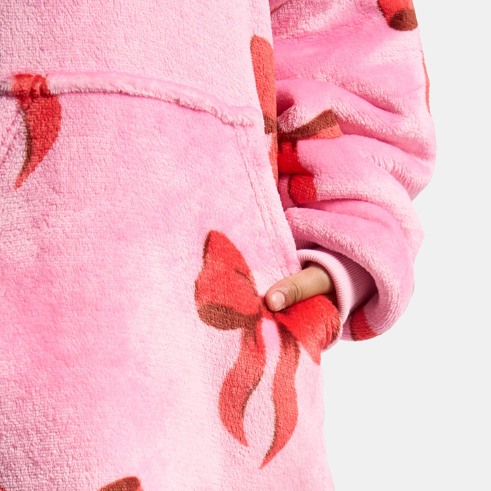 OHS Bows Print Hooded Blanket Adult Kids Sherpa Lined Winter Family Hoodie