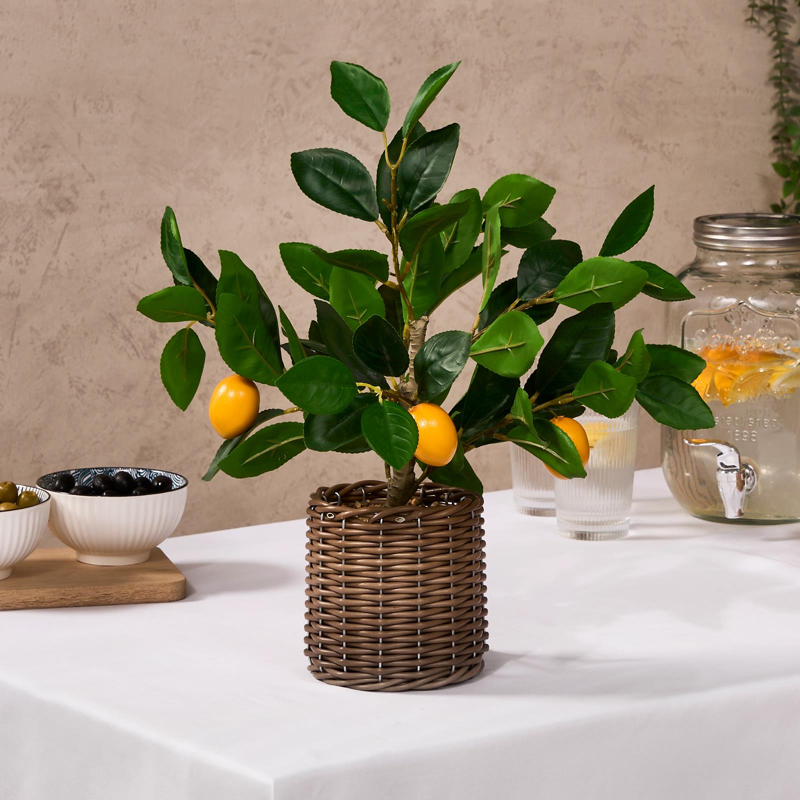OHS Artificial Tree Plant Foliage in Basket Pot Palm Olive Leaves Tabletop Decor