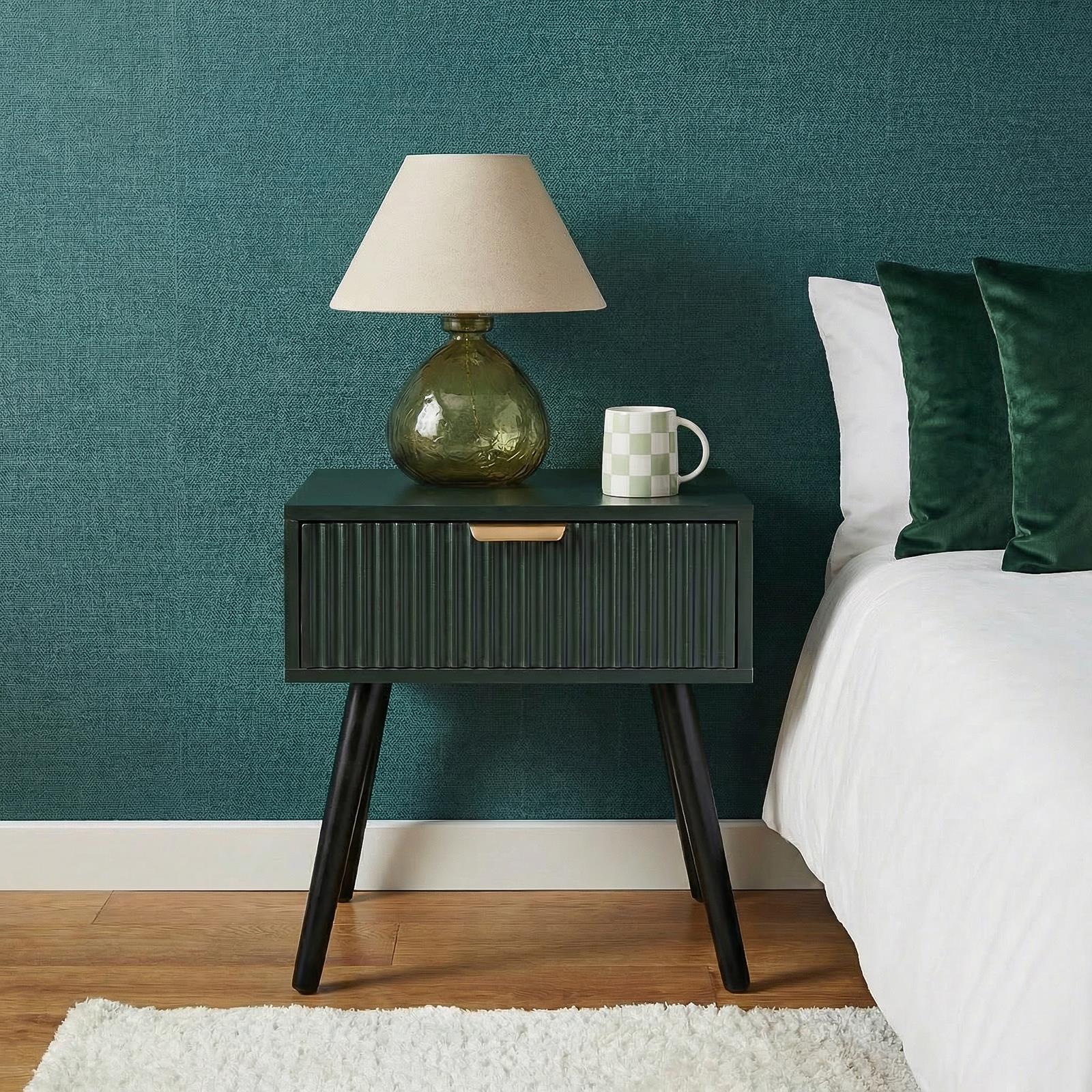 OHS Ribbed Bedside Nightstand 1 Drawer Storage Unit Wooden End Table