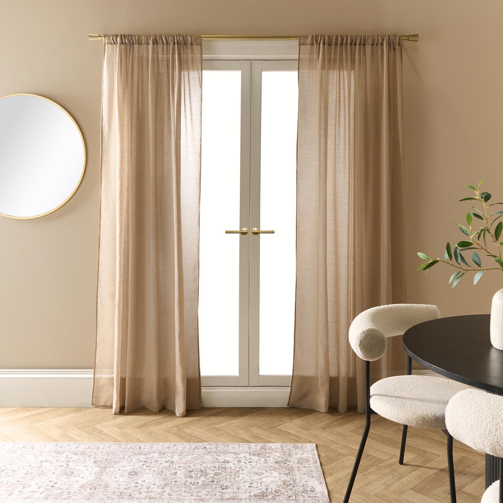 OHS Linen Look Voile Net Curtains 2 Panels Rod Slot Top Pair Home Set 55x87