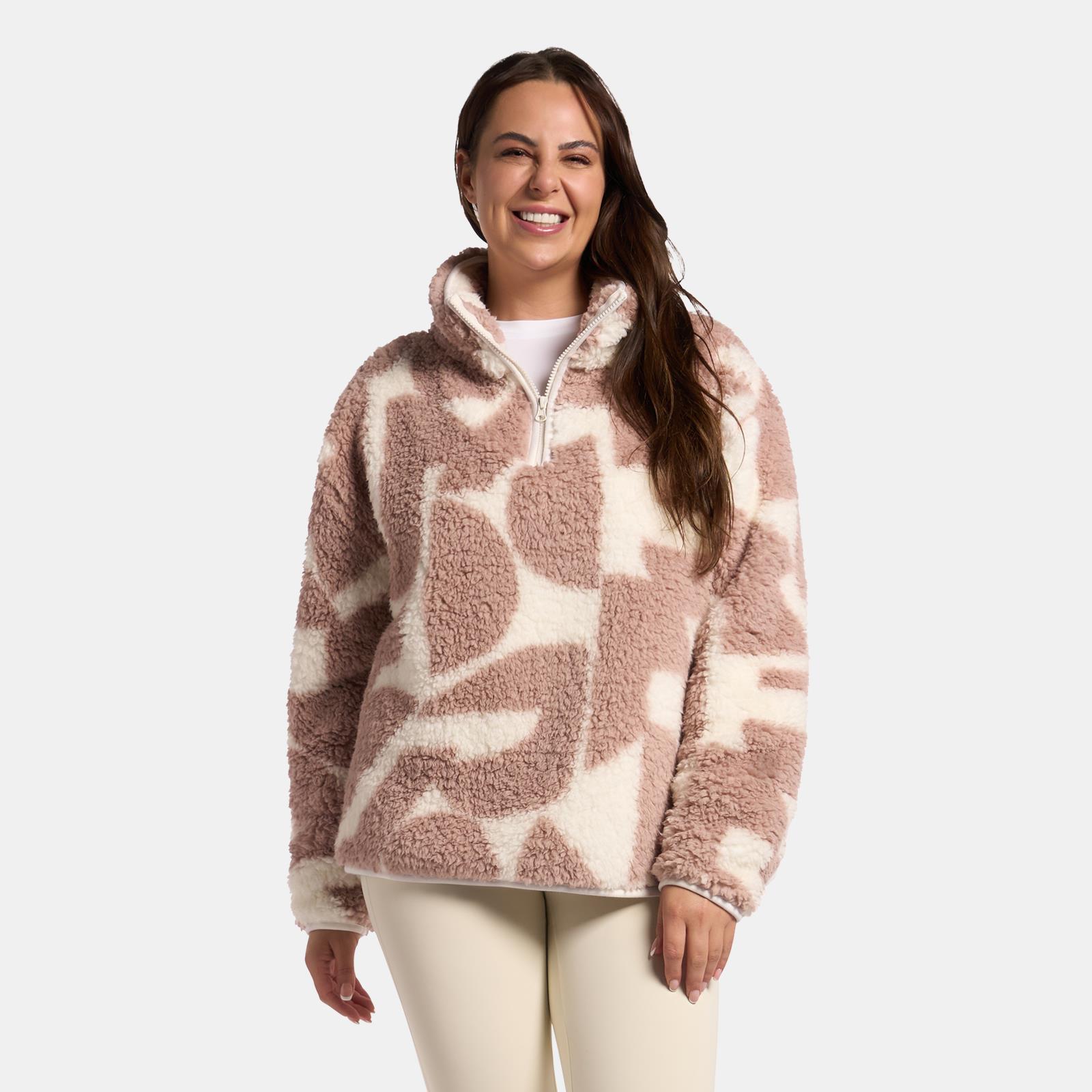 OHS Half Zip Hoodie Geometric Print Teddy Fleece Jumper Pullover Sweatshirt