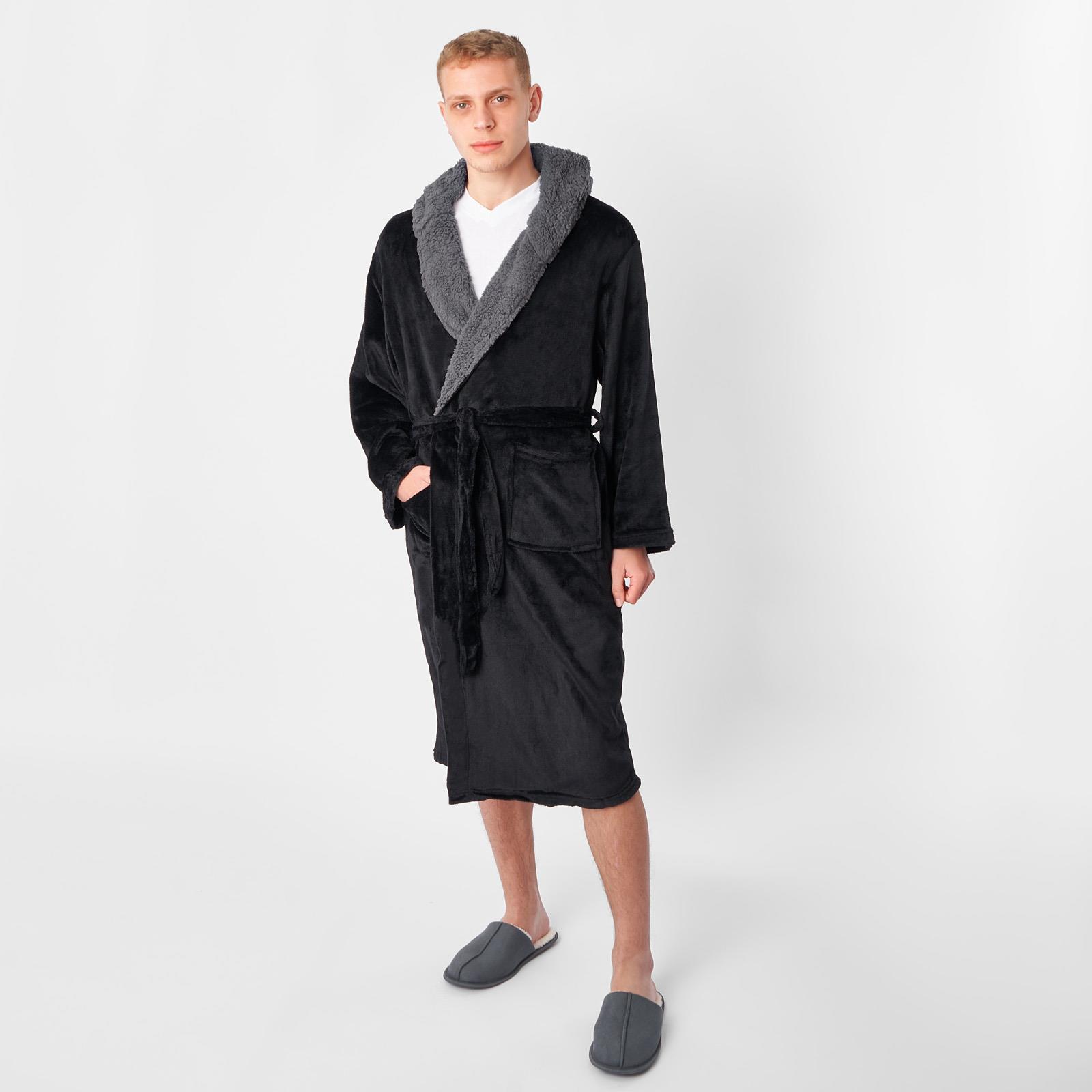 Sienna Mens Dressing Gown Long Hooded Soft Flannel Fleece Sherpa