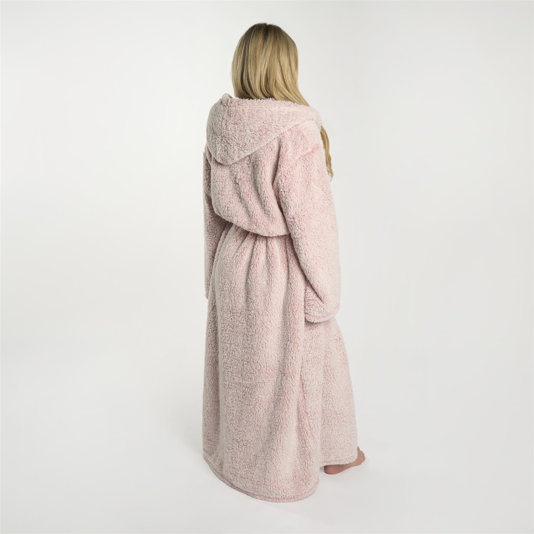 OHS Teddy Marl Fleece Soft Adults Dressing Gown Unisex Full-Length Robe