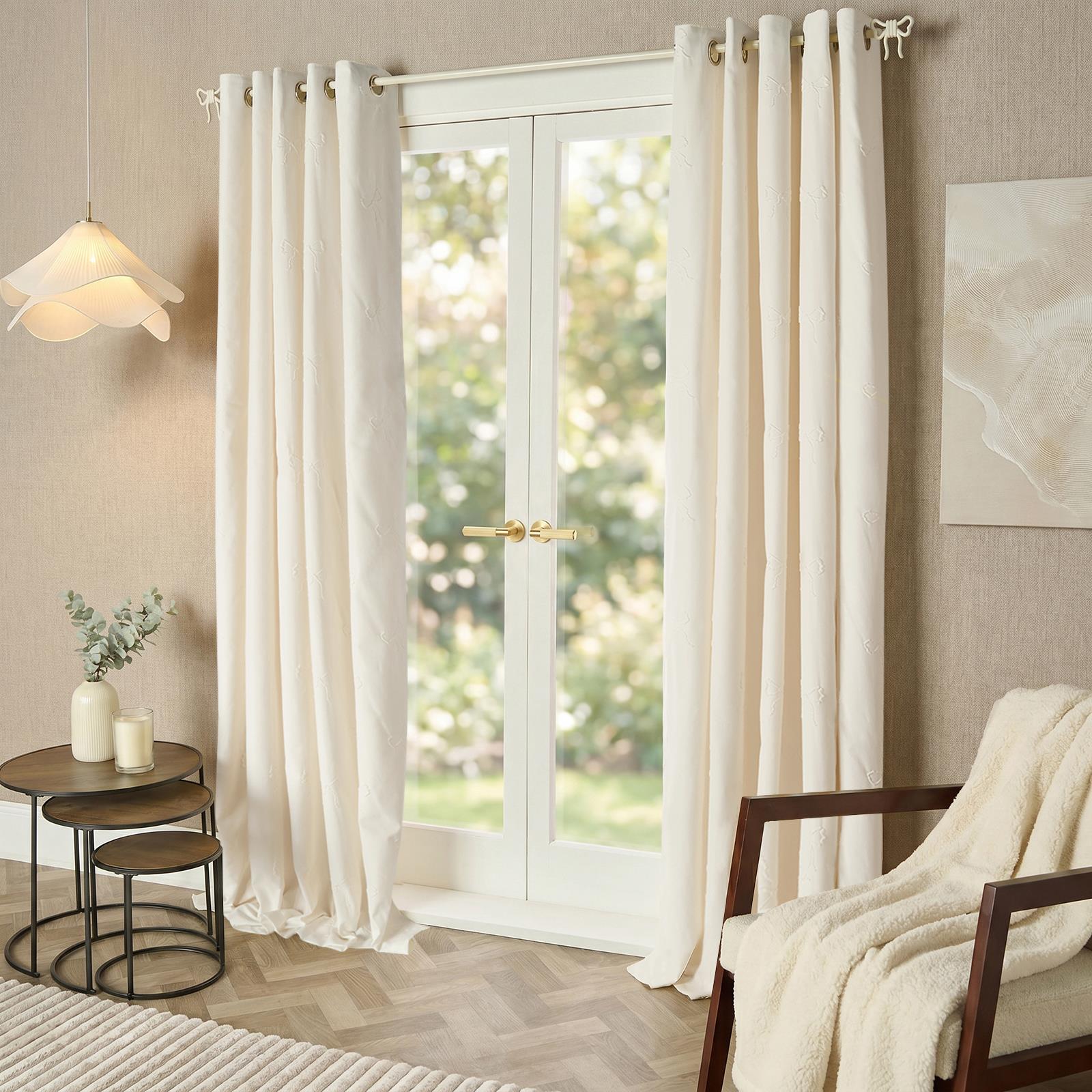 OHS Eyelet Curtains Embossed Bows 2 Pair of Ready Made Ring Top Home Decor
