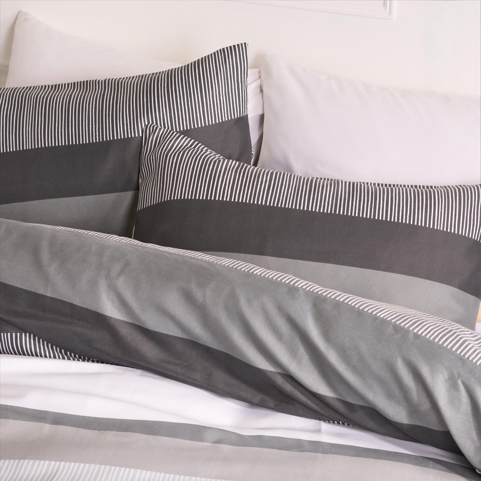 OHS Multi Stripe Bedding Set Microfibre Reversible Duvet Cover with Pillowcase