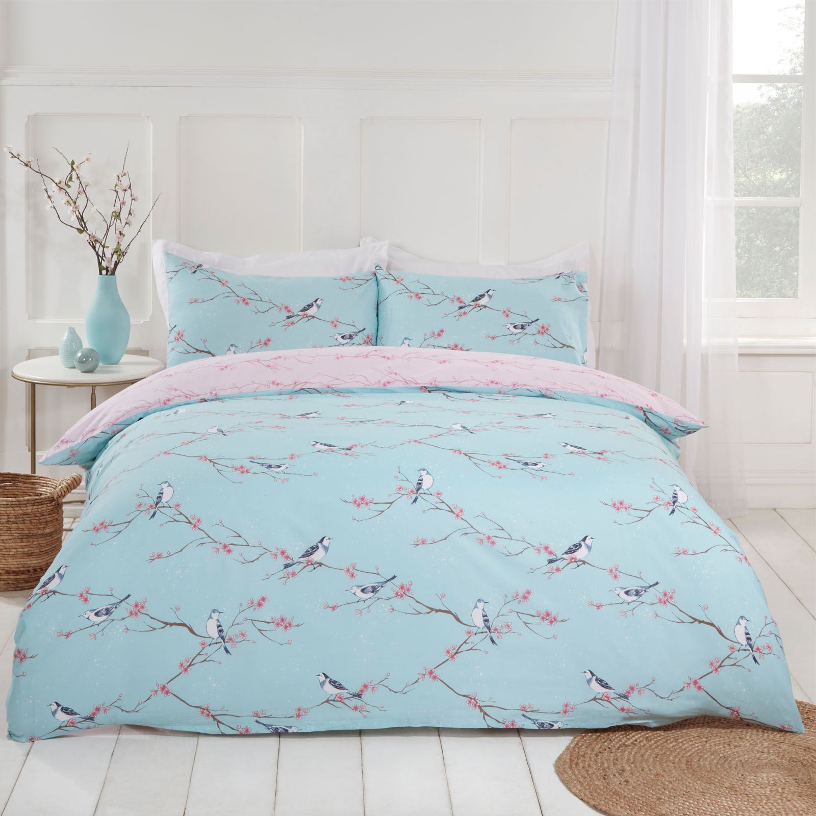 Dreamscene Blossom Bird Quilt Cover with Pillowcase Bedding Set Grey