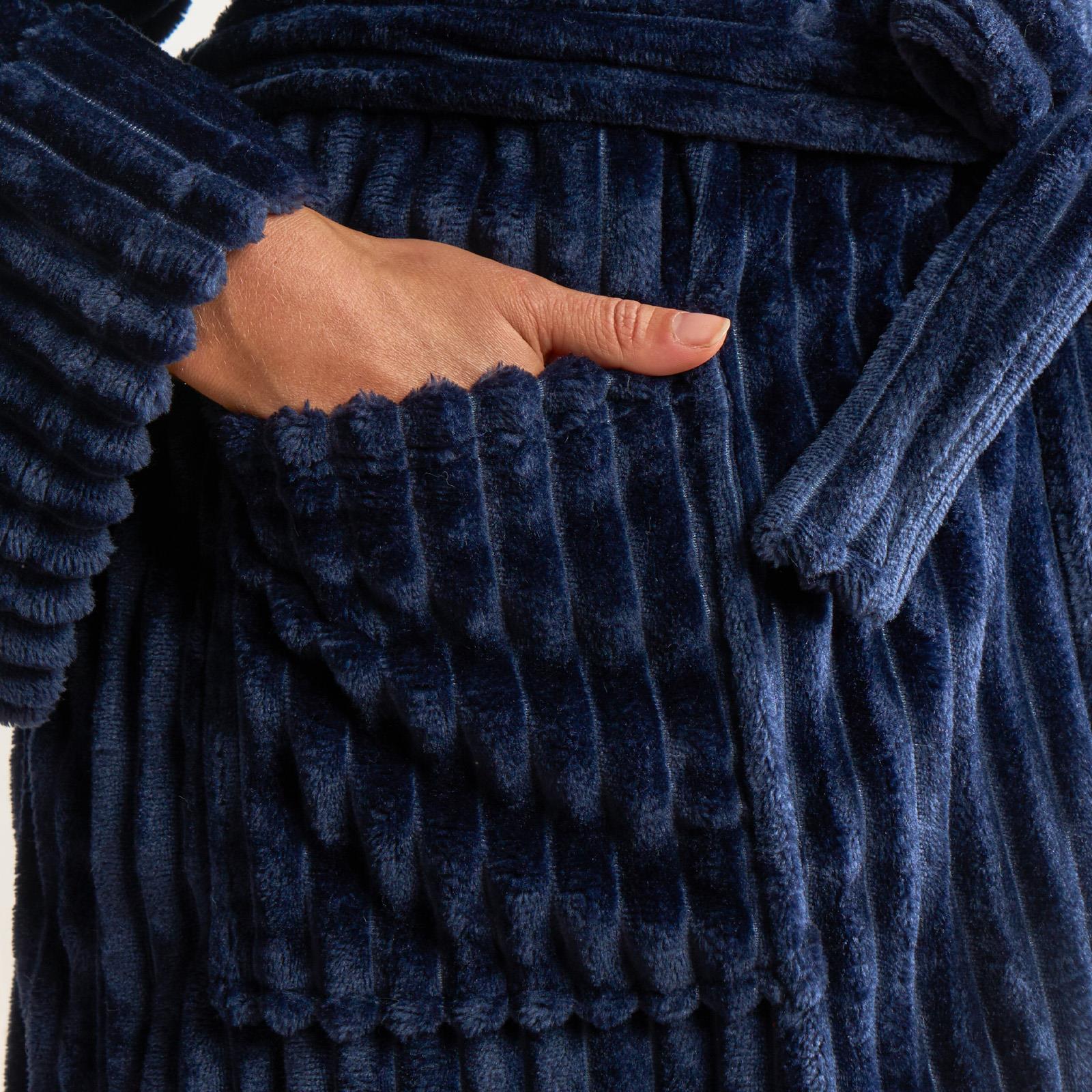 OHS Ribbed Fleece Dressing Gown Luxury Warm Supersoft Loungewear Ladies Robe