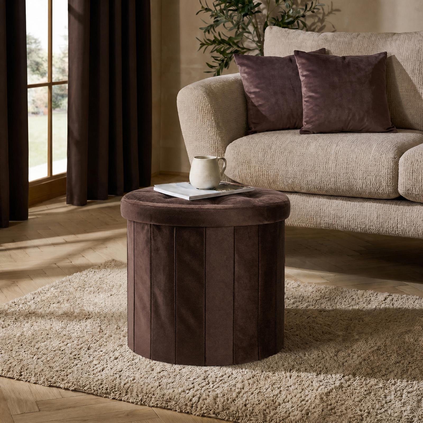 OHS Folding Ottoman Storage Box Footstool Tub Space Saving Velvet Seat