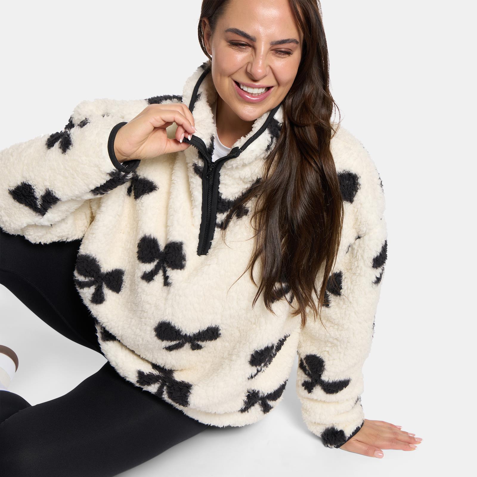 OHS Bows Half Zip Hoodie Teddy Fleece Winter Thermal Jumper Pullover Sweatshirt