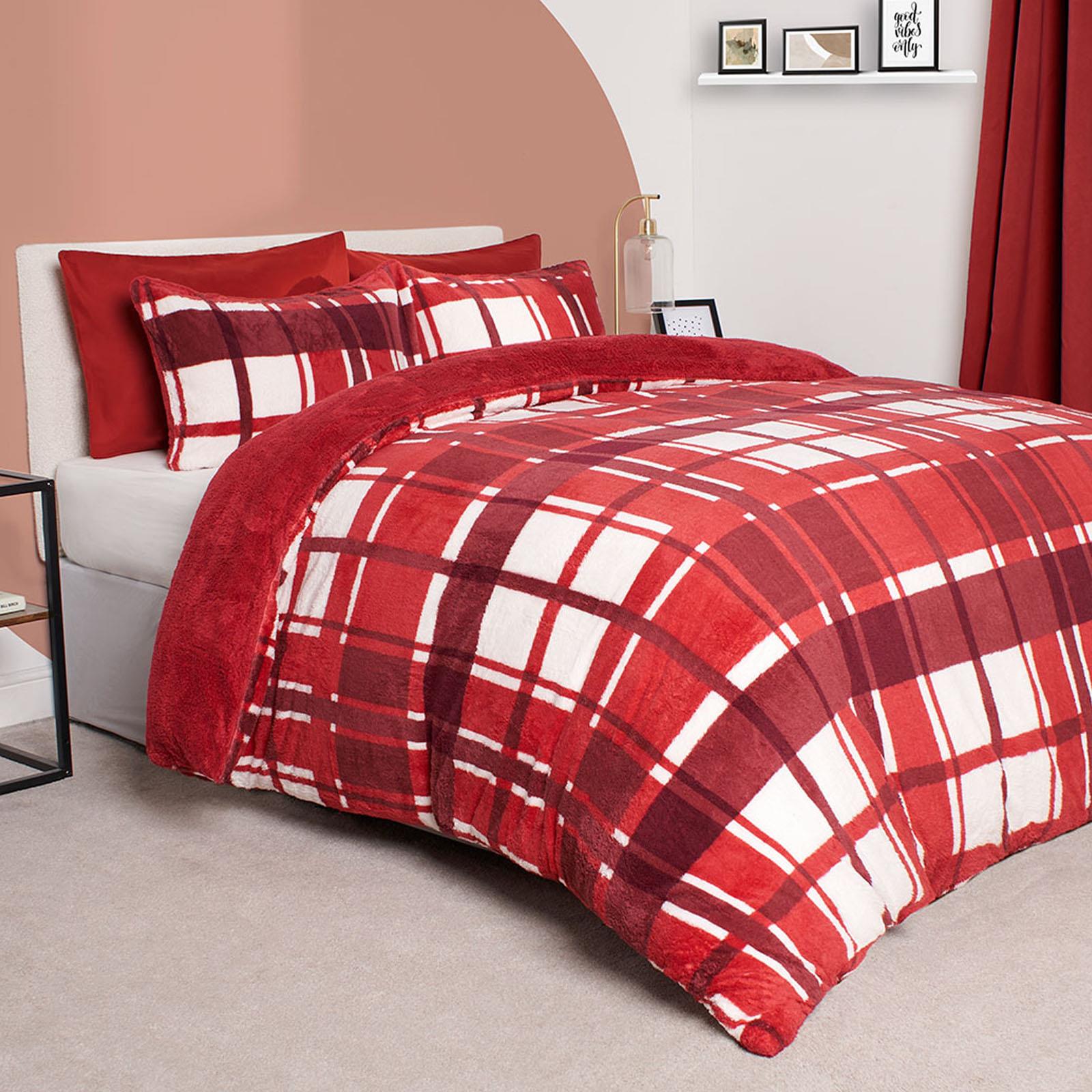 Teddy Fleece Soft Duvet Cover Set Pillowcase Bedding Warm Cosy Winter Check Bed - Picture 12 of 16