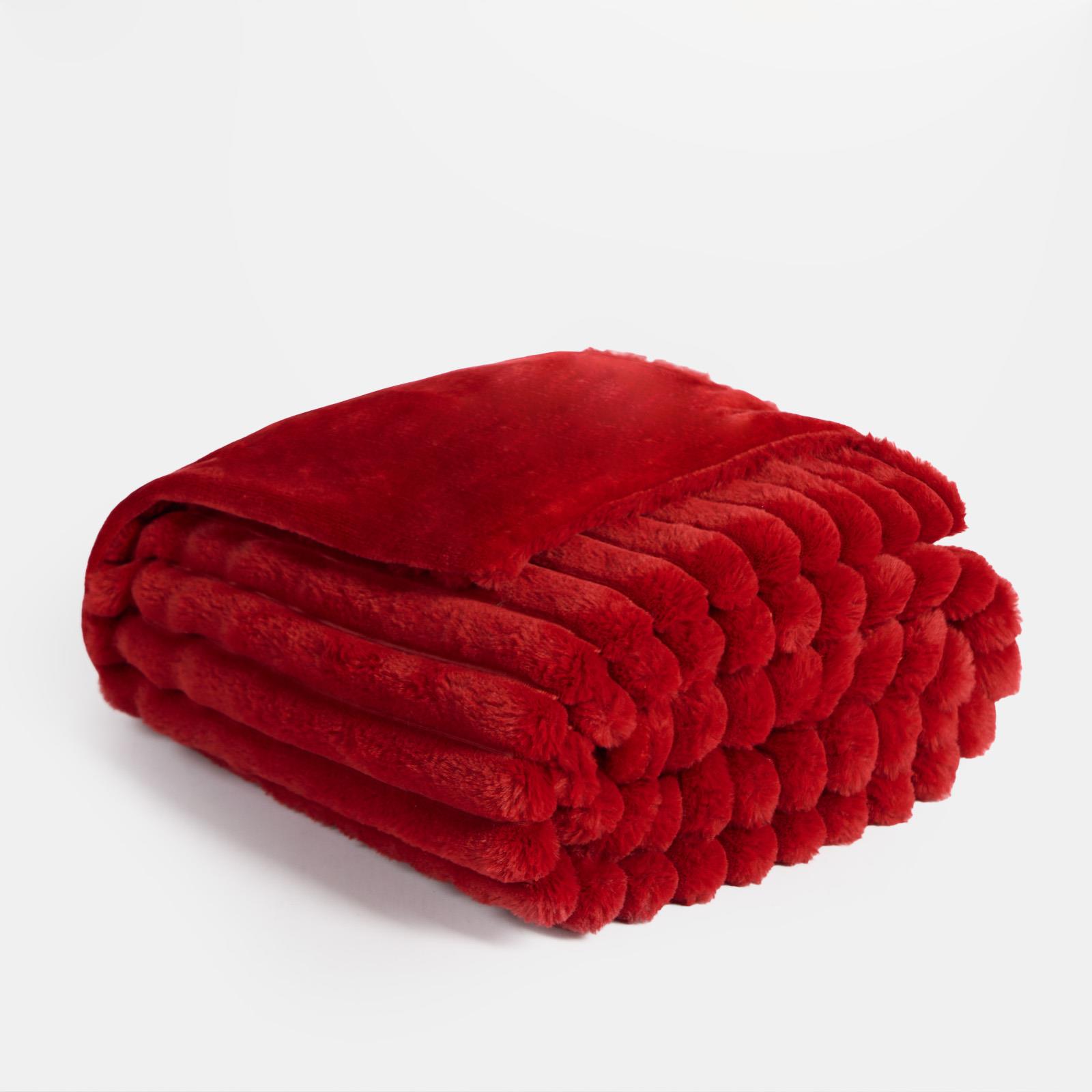 OHS Faux Fur Ribbed Fleece Throw Over Bed Blanket Warm Supersoft