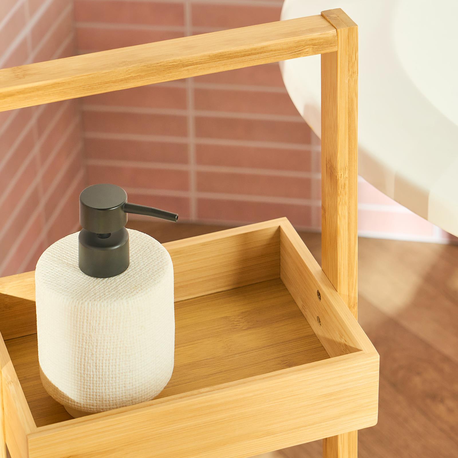OHS Bamboo Bathroom Caddy 3 Tier Freestanding Shower Storage Organiser