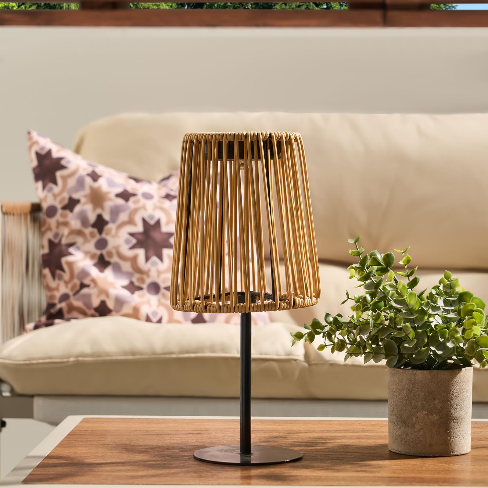 OHS Solar Table Lamp Rattan Cordless Outdoor Garden Light Dusk Sensor