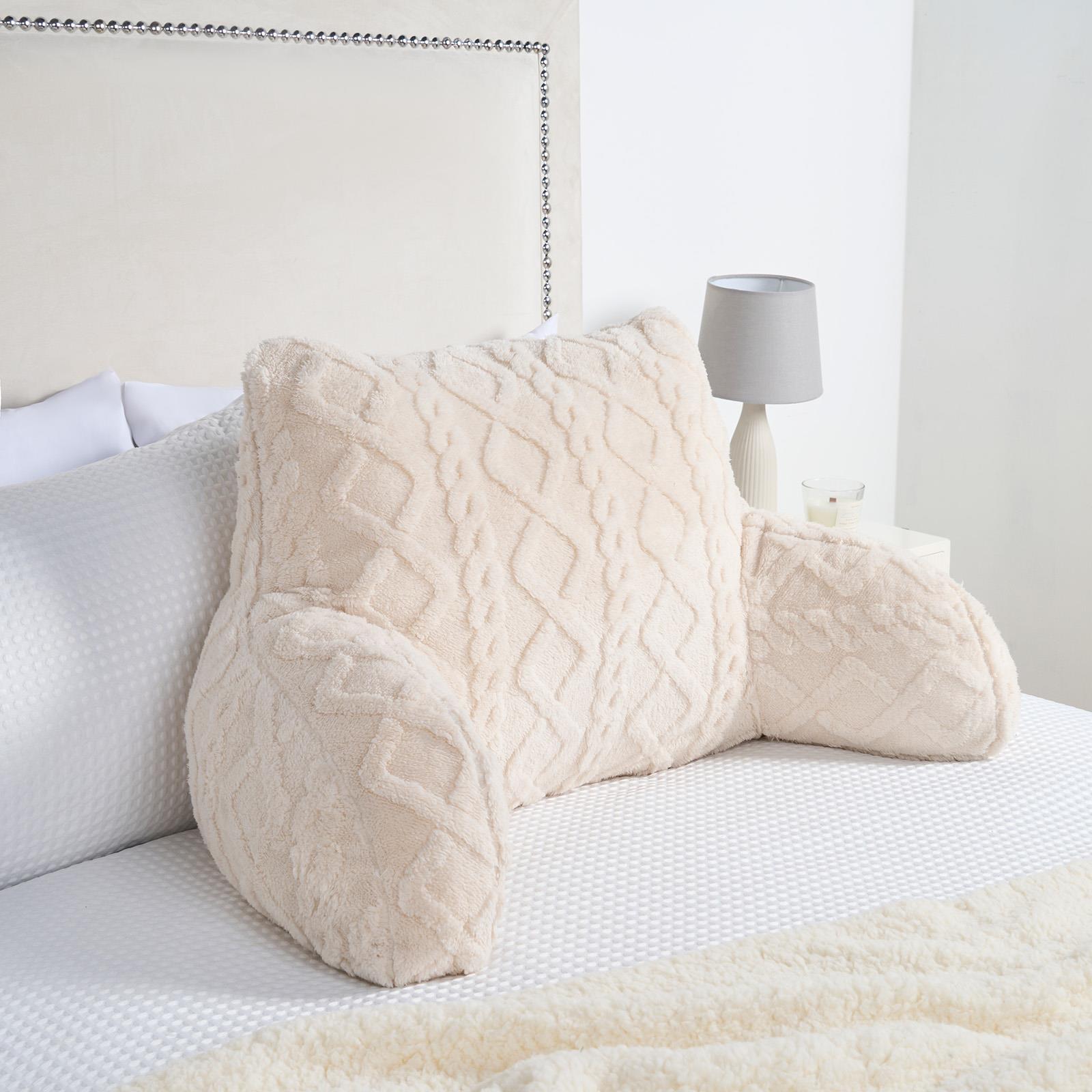 OHS Cable Knit Bolster Cuddle Cushion Fleece Back Support Filled Reading Pillow