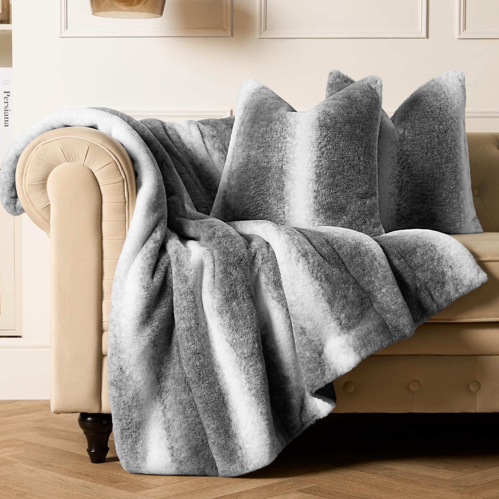 Stripe Throw Over Blanket Faux Fur Fleece Super Soft Plush Sofa Warm Bedspread