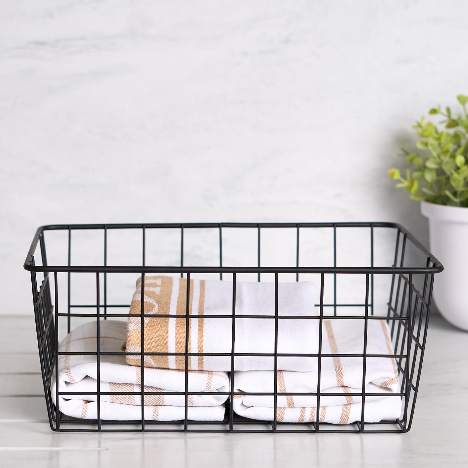 Wire Storage Basket Organiser Tidy Clothing Towel Holder Space Saving Solution