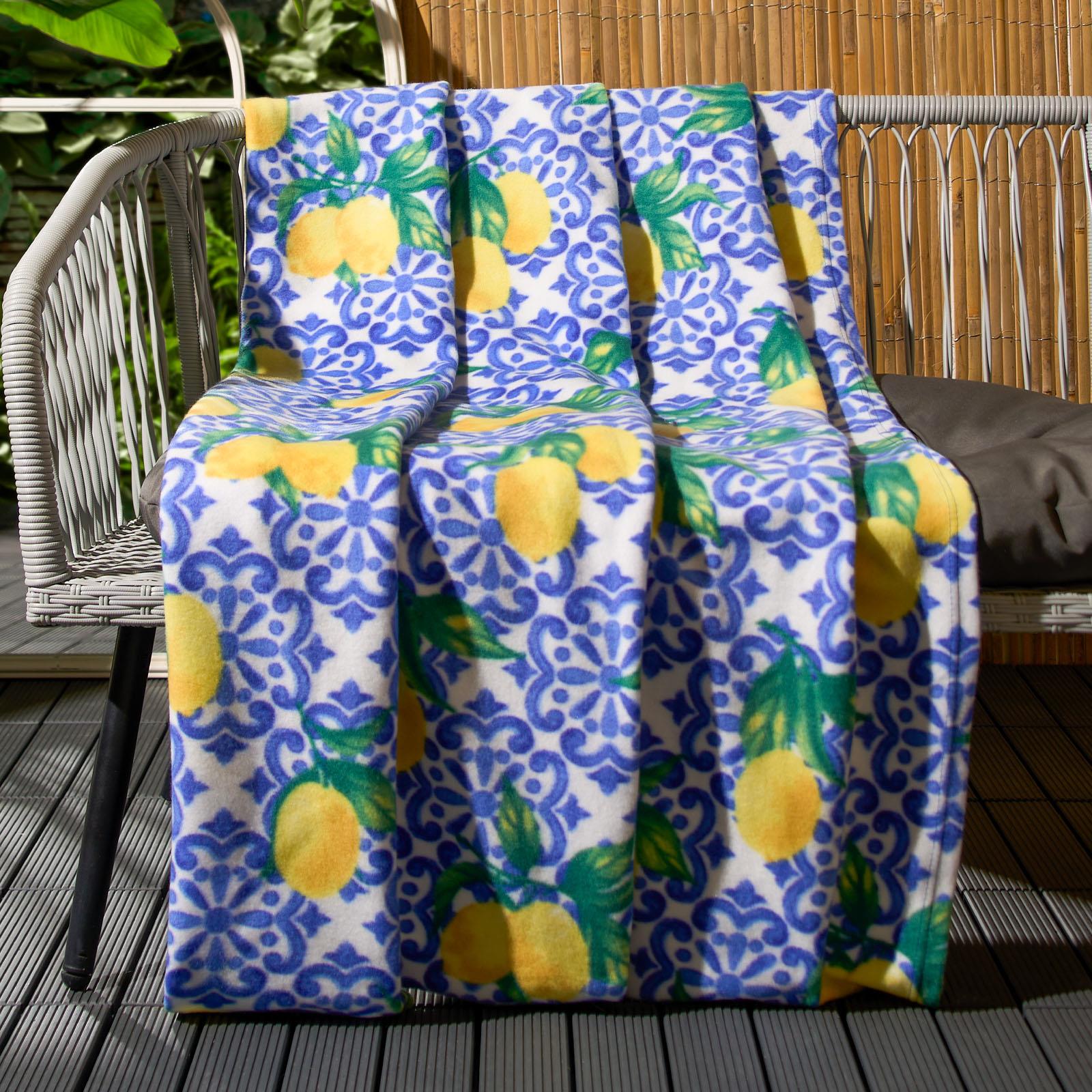 OHS Lemon Print Throw Soft Polar Fleece Lightweight Blanket - 120 x 150cm