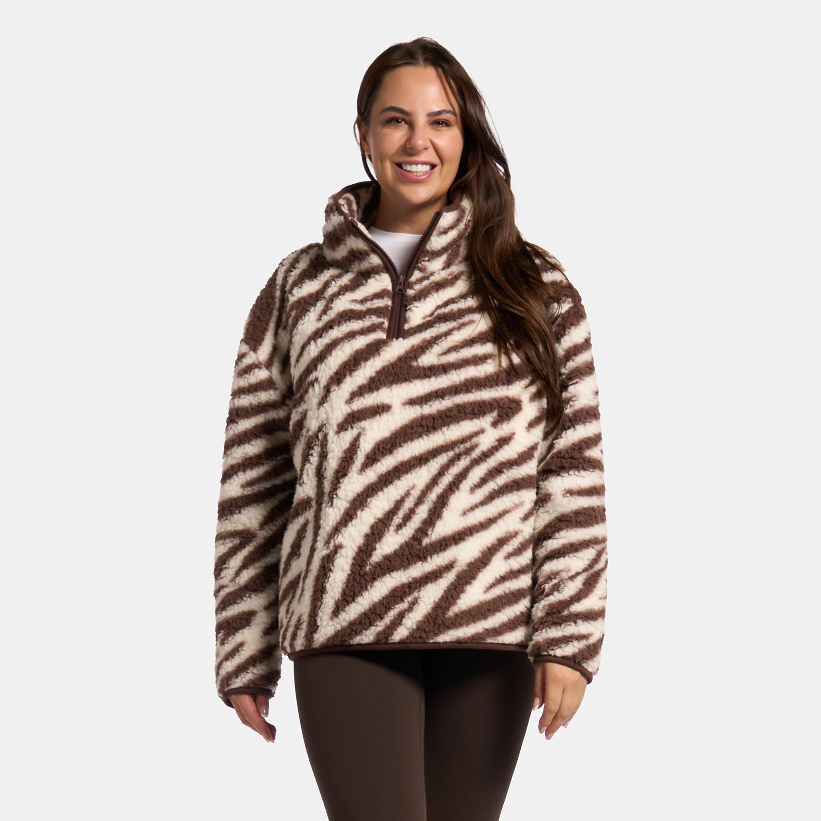 OHS Zebra Half Zip Hoodie Teddy Fleece Winter Thermal Jumper Pullover
