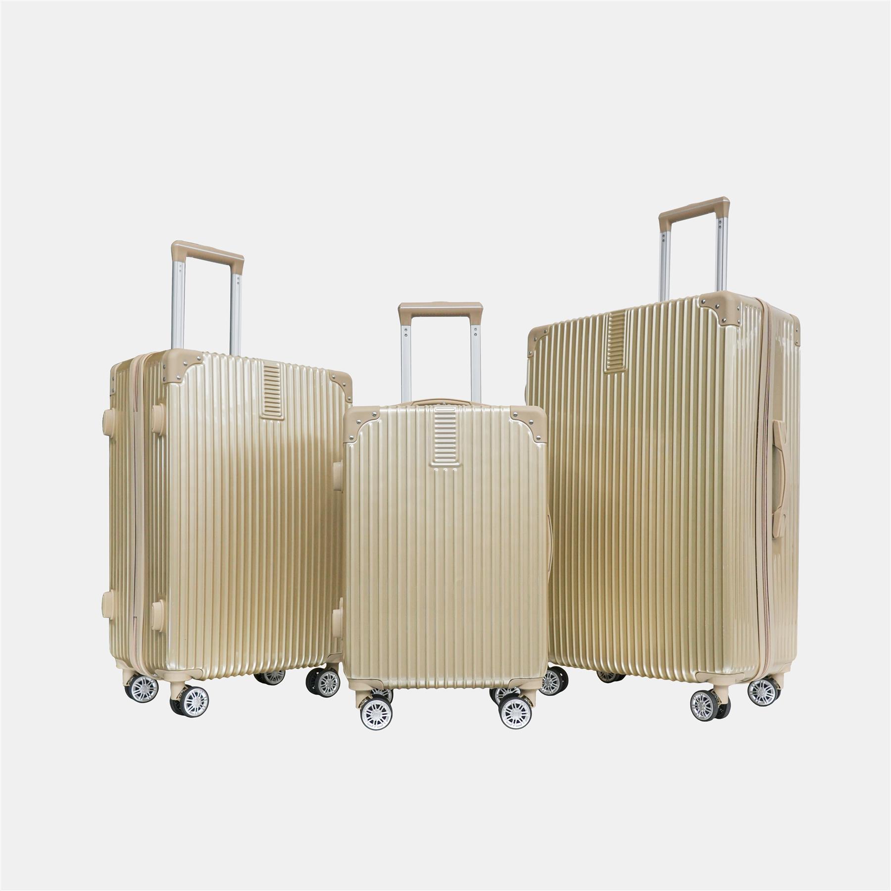 OHS Metallic Effect Suitcase Set 3-Piece Hard Shell Luggage 4 Wheel ABS