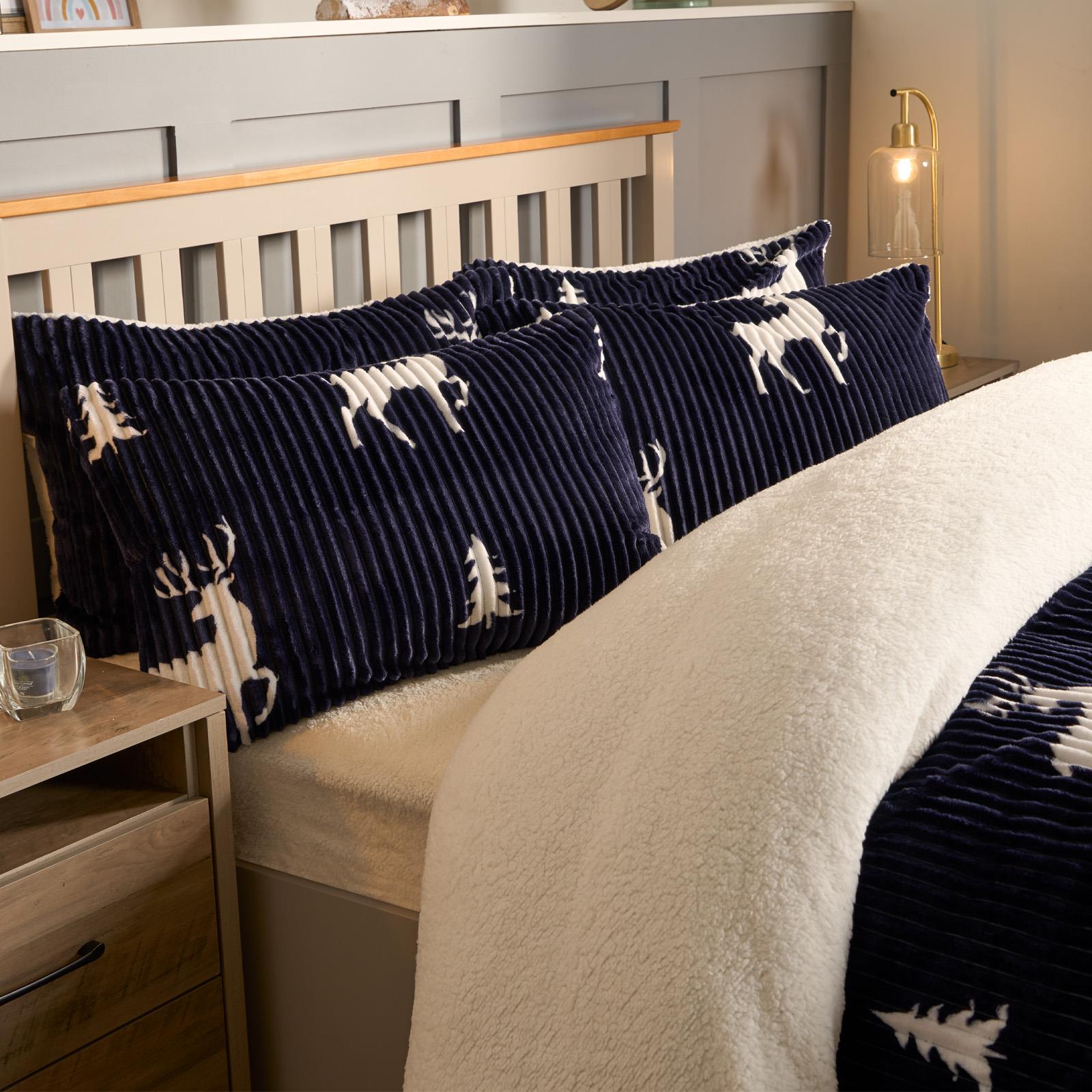 Stag Duvet Cover Pillowcase Bedding Set Soft Ribbed Fleece Quilt Double King Bed