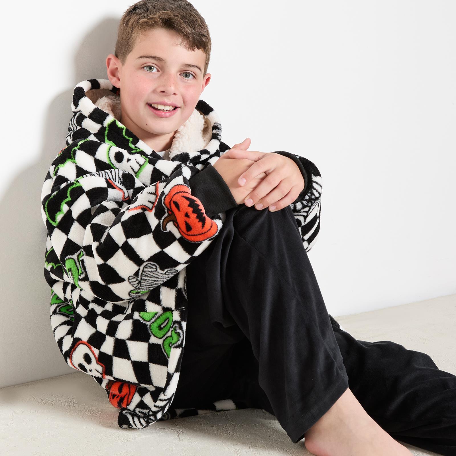 OHS Kids Hoodie Blanket Halloween Prints Sherpa Lined Wearable Throw