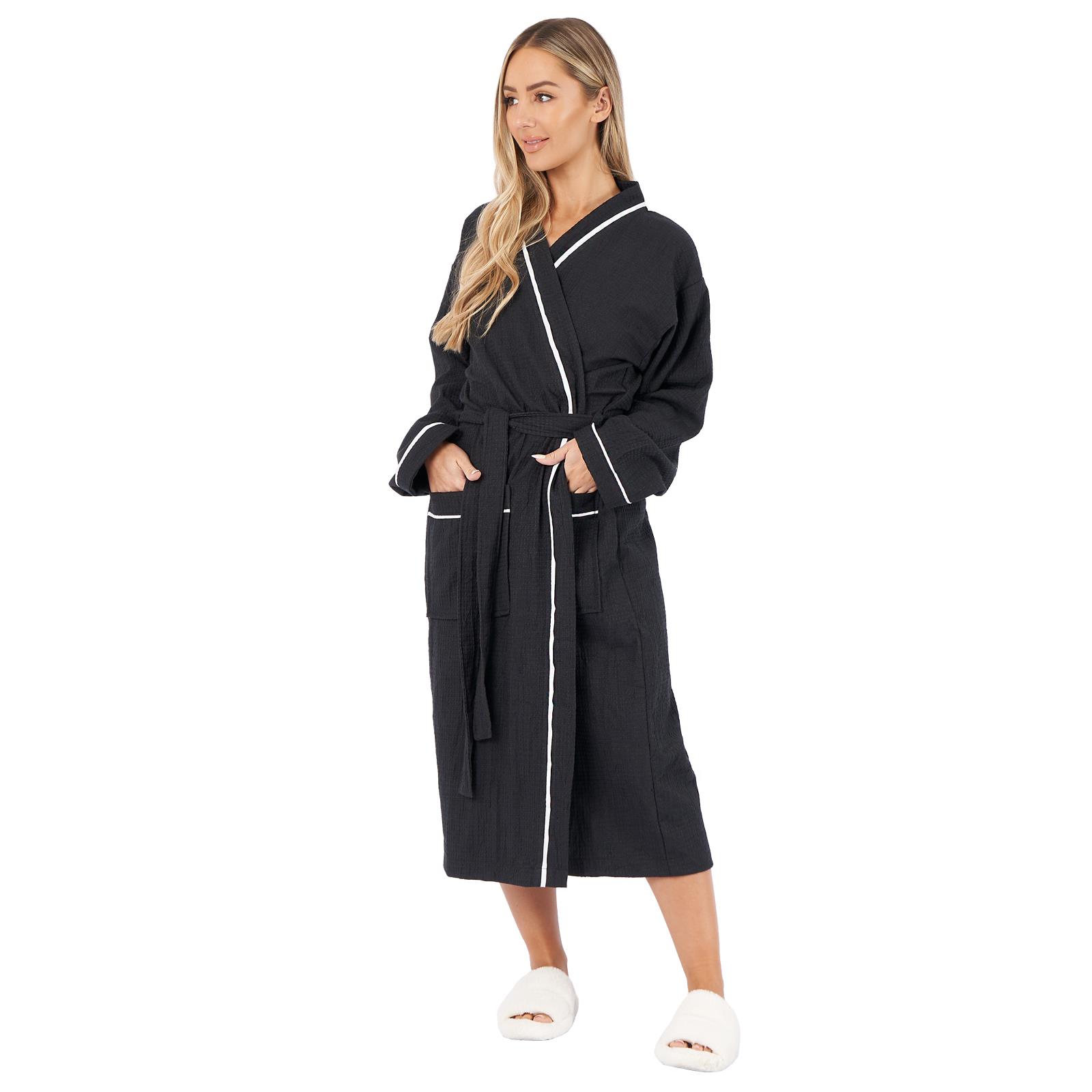 Highams Luxury Waffle Dressing Gown Pipe Detail Soft Unisex FullLength