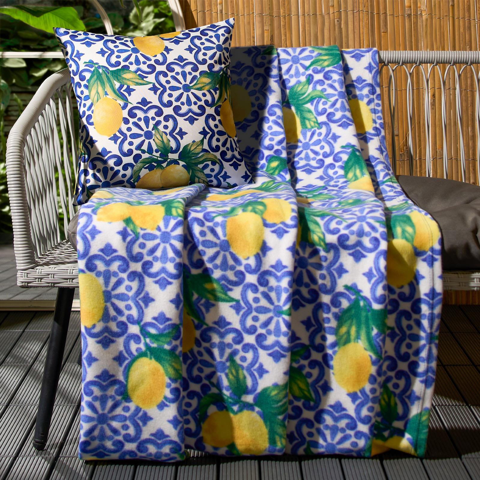 OHS Lemon Print Throw Soft Polar Fleece Lightweight Blanket - 120 x 150cm